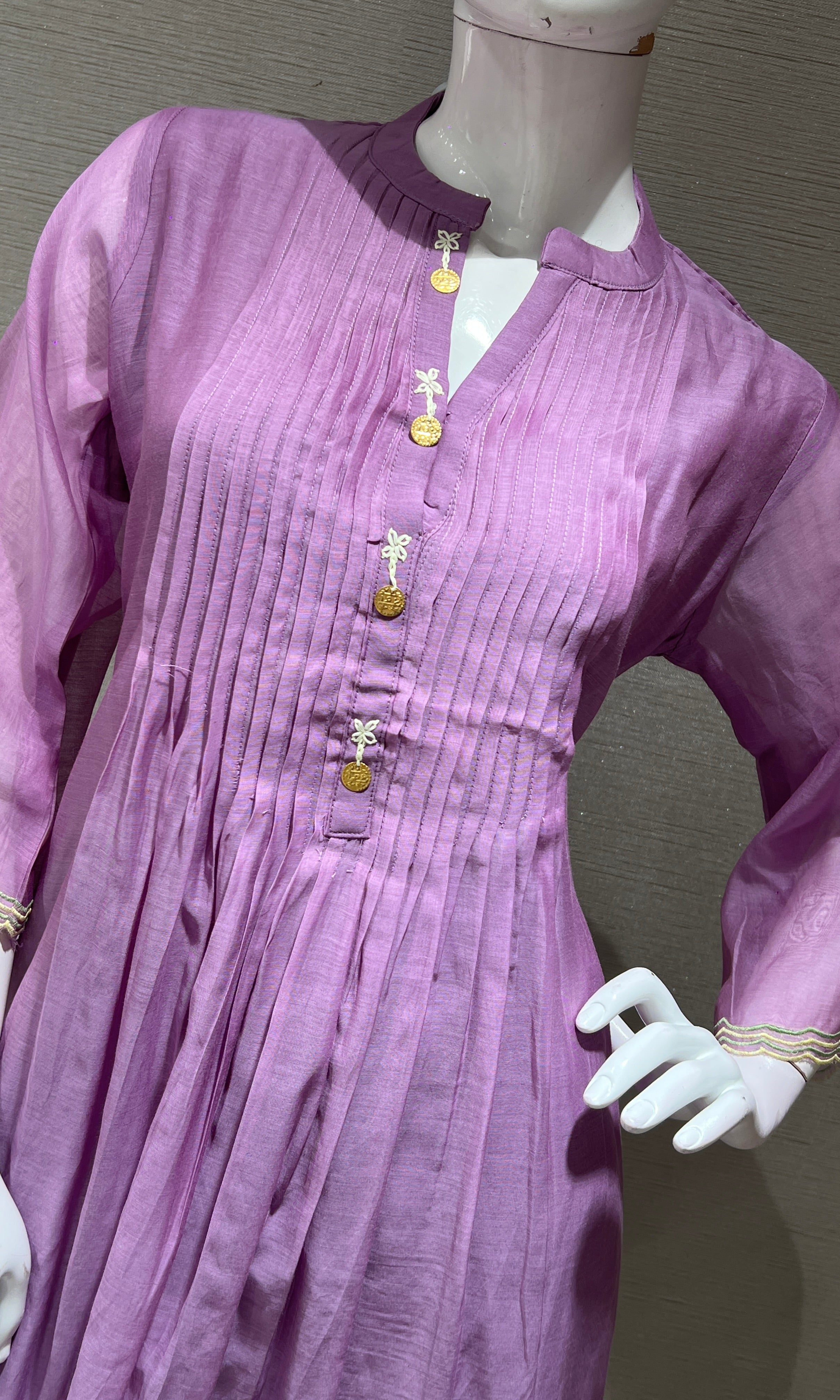 Purple FLORAL MUL CHANDERI KURTA SET
