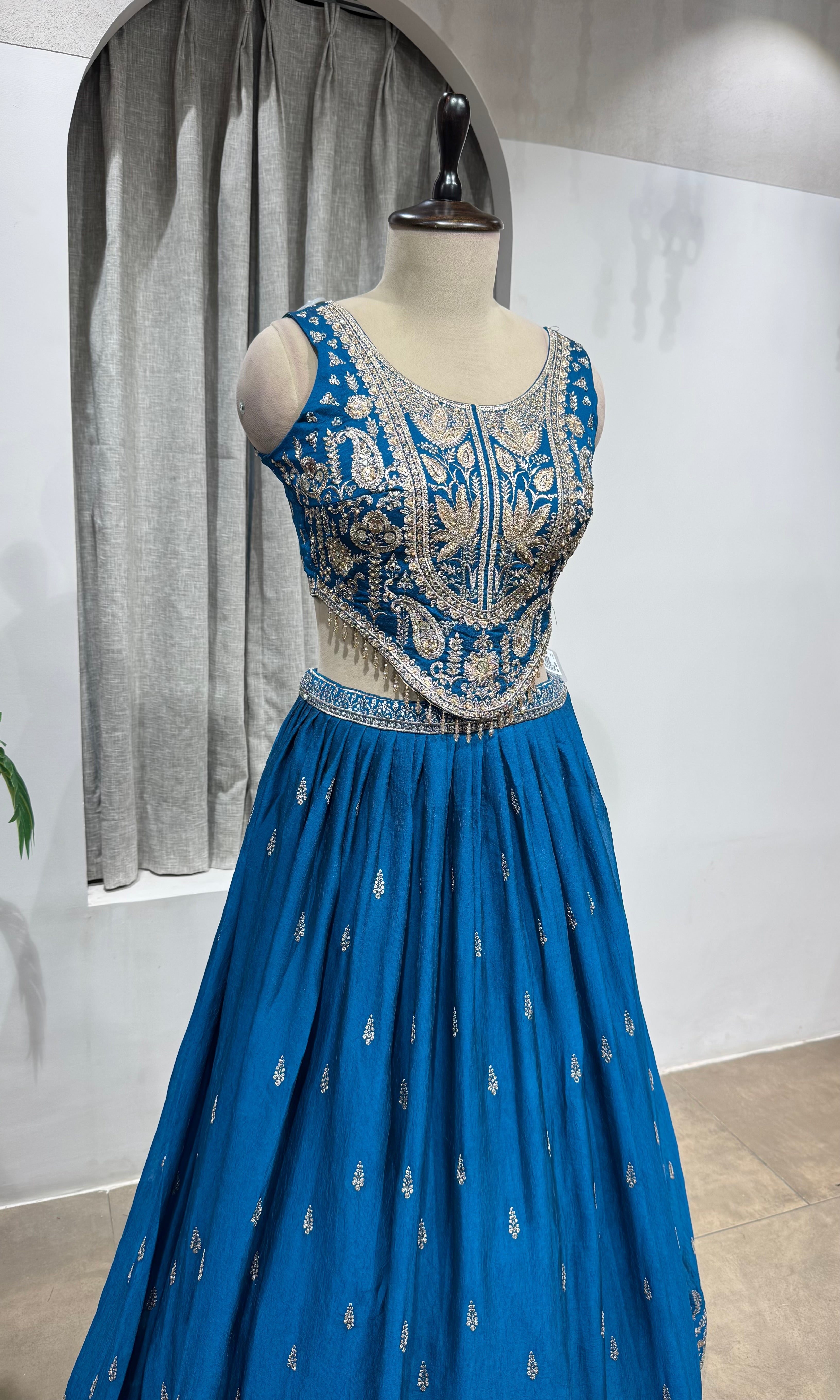 RAMA Blue Traditional Floral Motif Lehenga Set