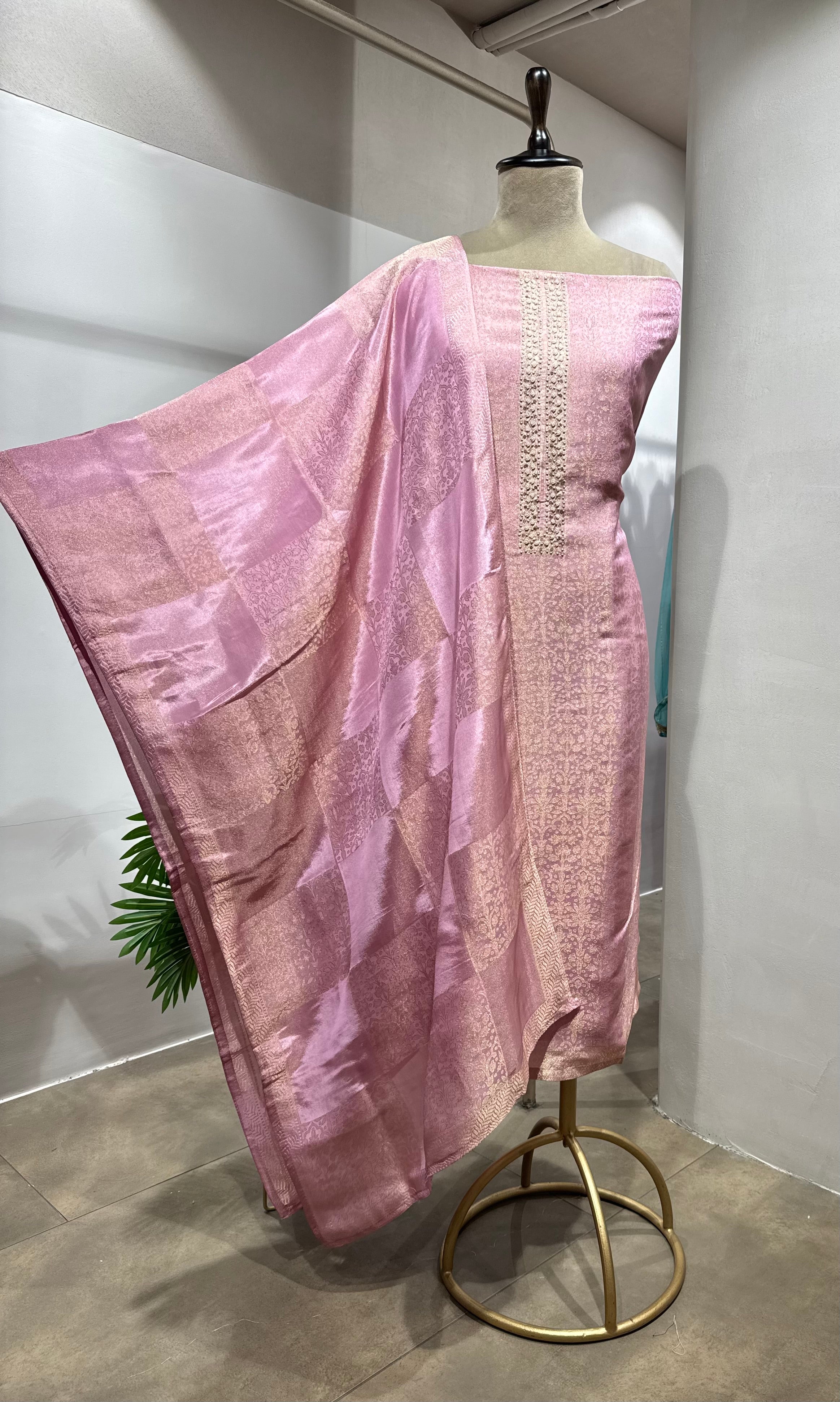LAVENDER Banarasi Silk DRESS MATERIAL