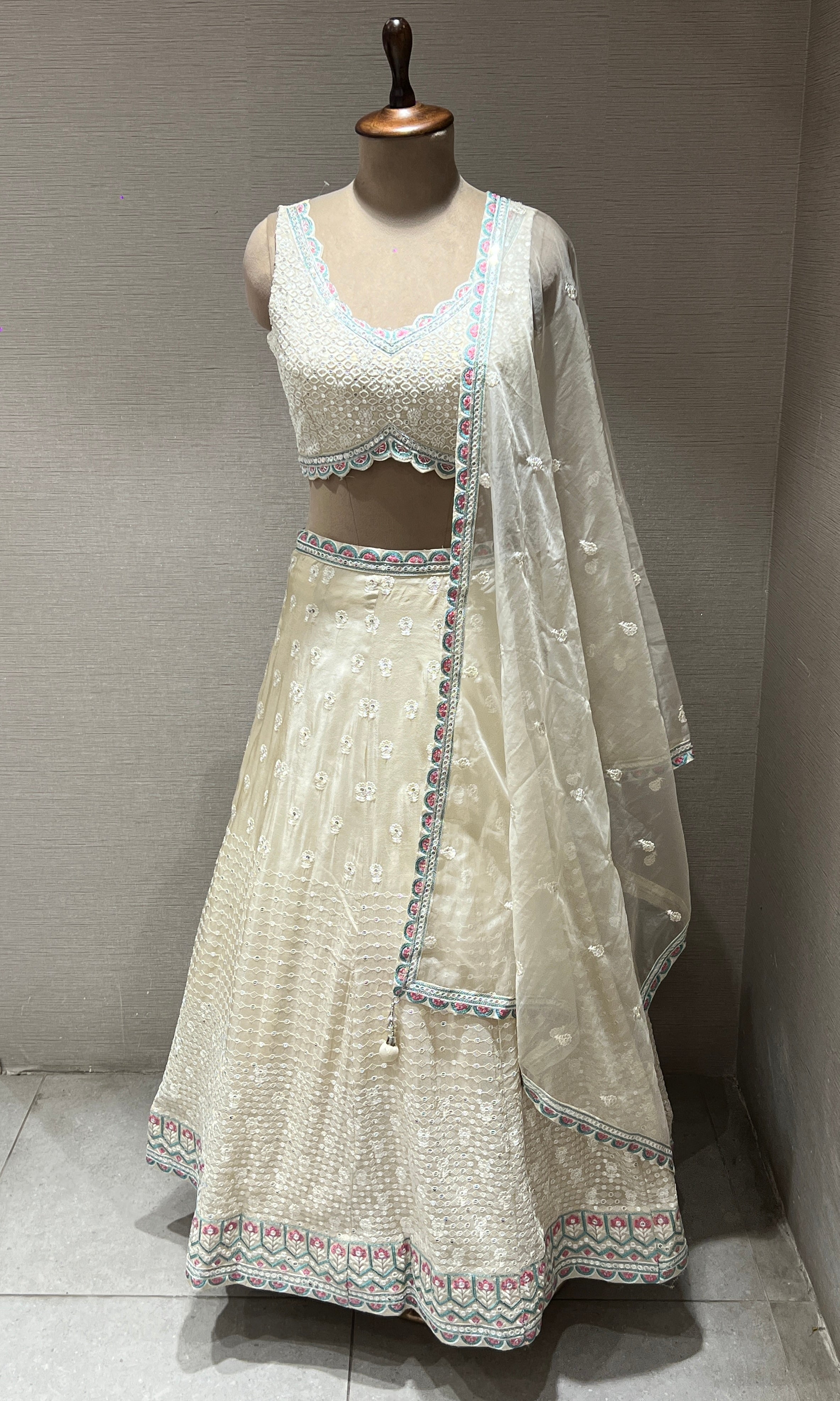 Cream Embroidered Lehenga Choli