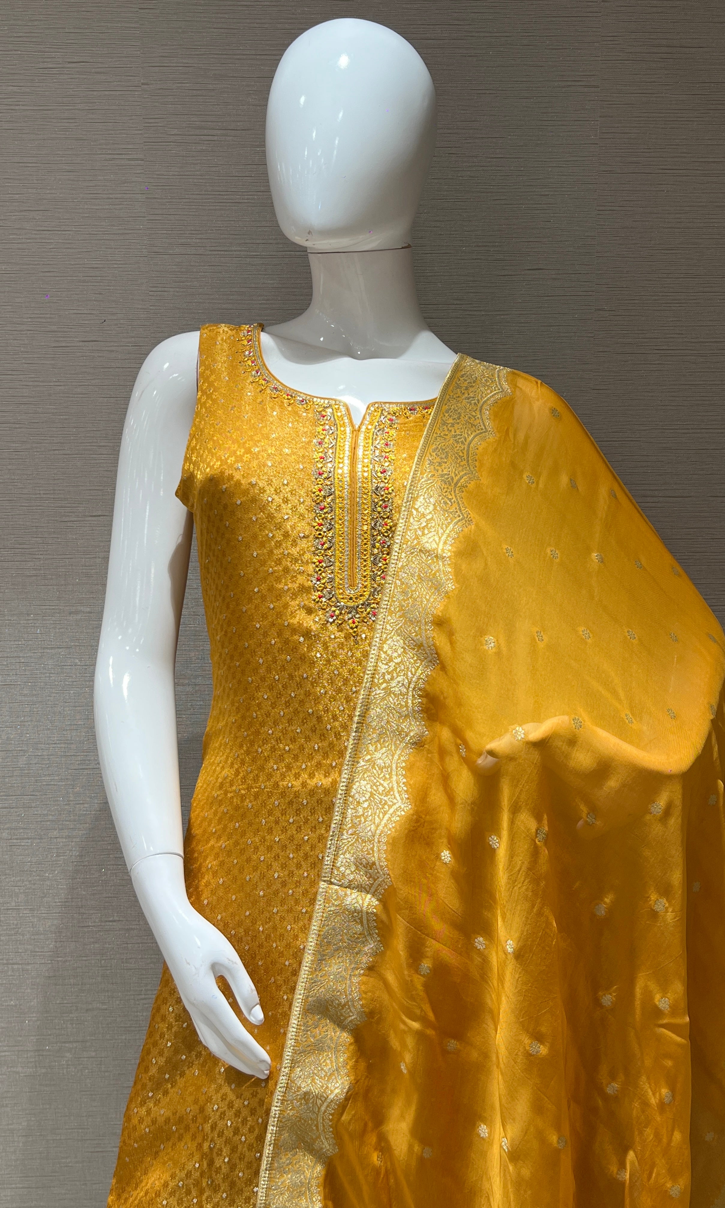 Golden yellow shimmer kurta set