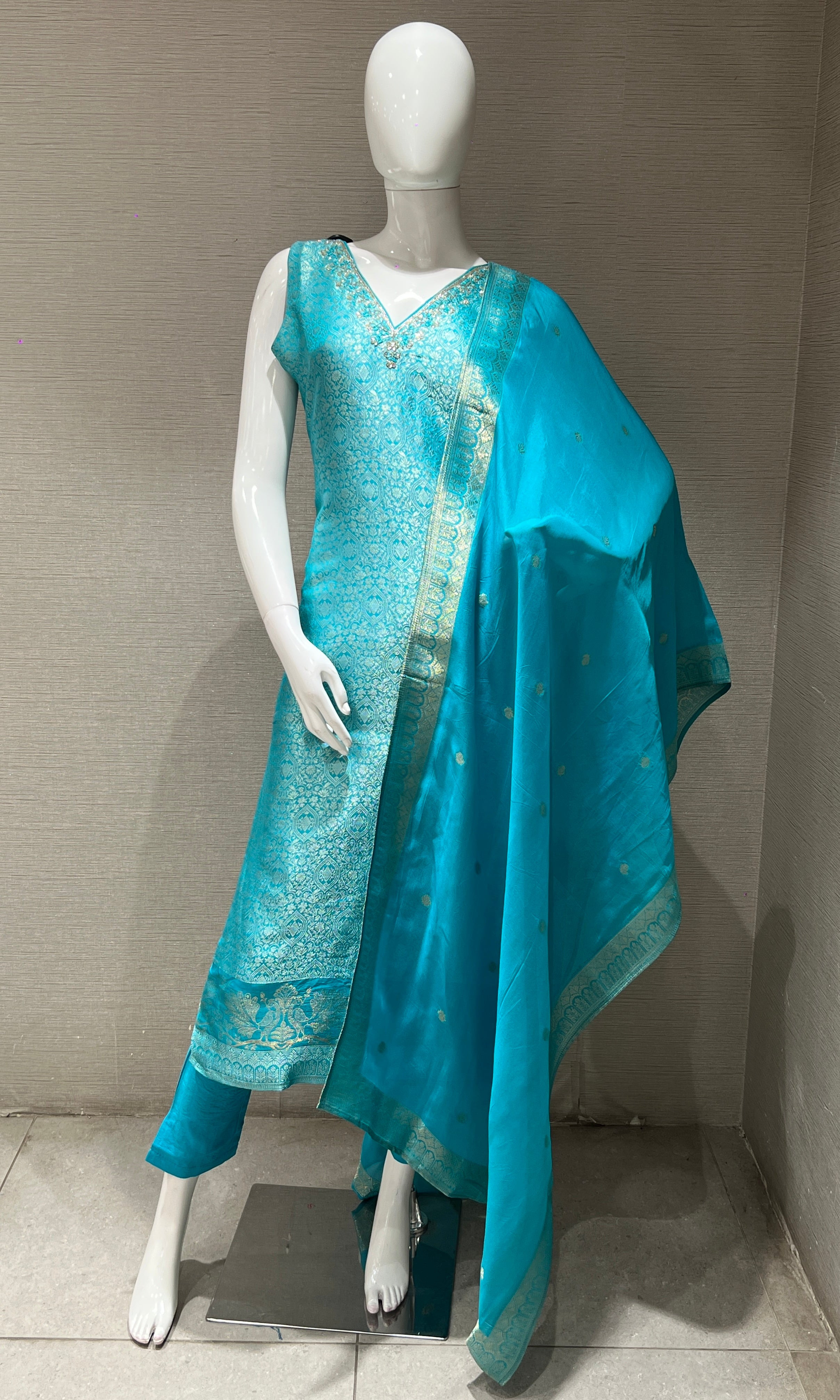 Light Blue Shine Kurta Set with Dupatta