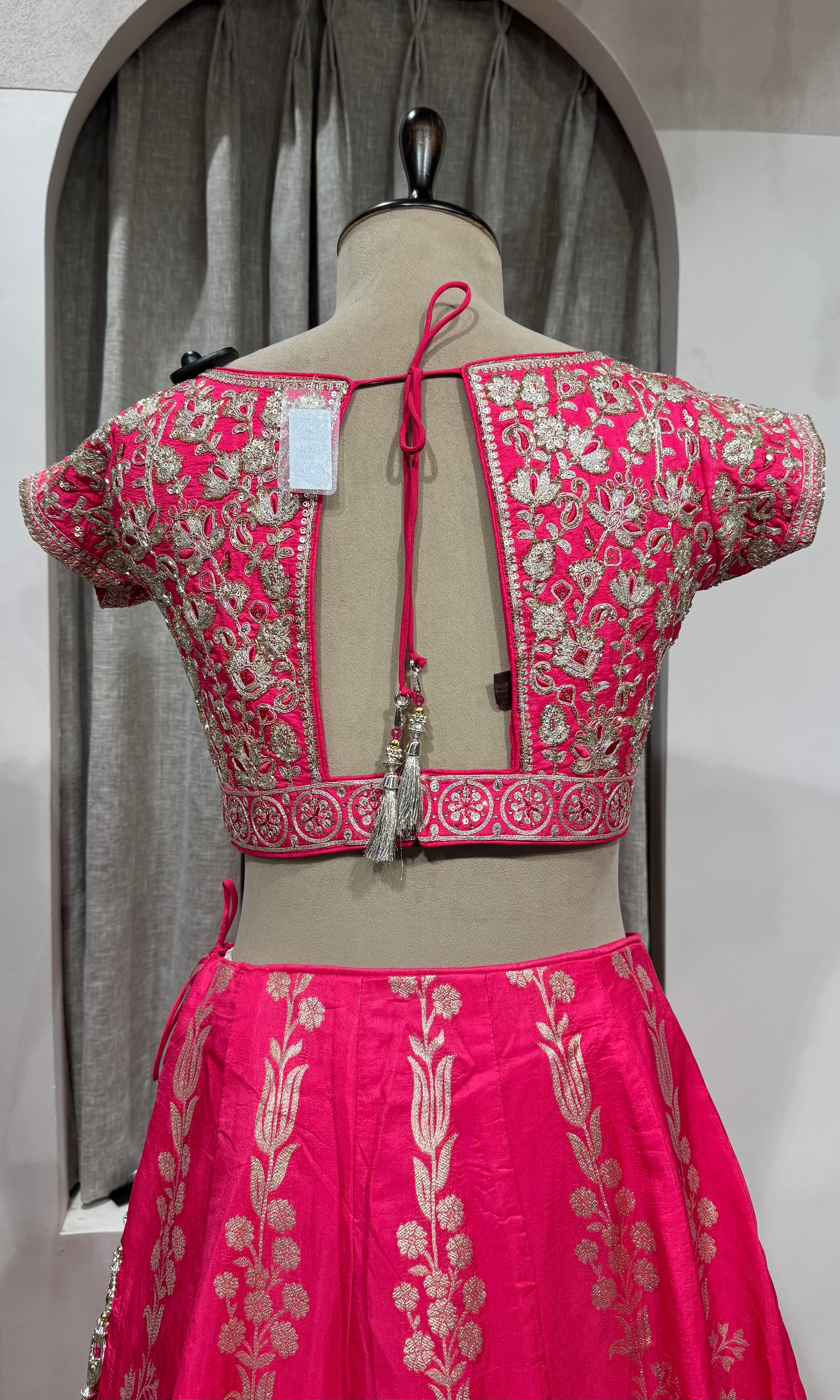 RANI PINK EMBROIDERED BANARASI lehenga