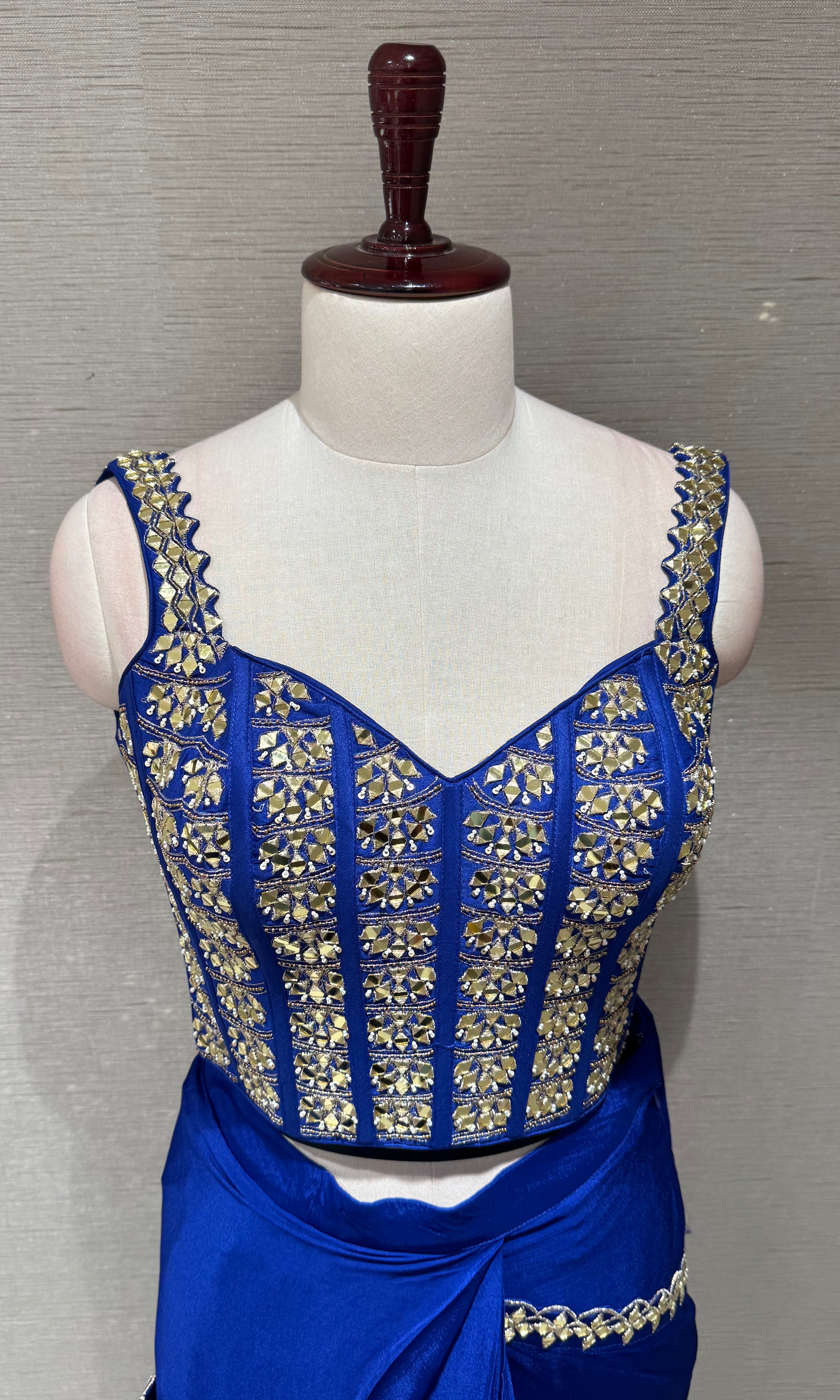 Royal Blue Georgette Draped Saree with Corset blouse