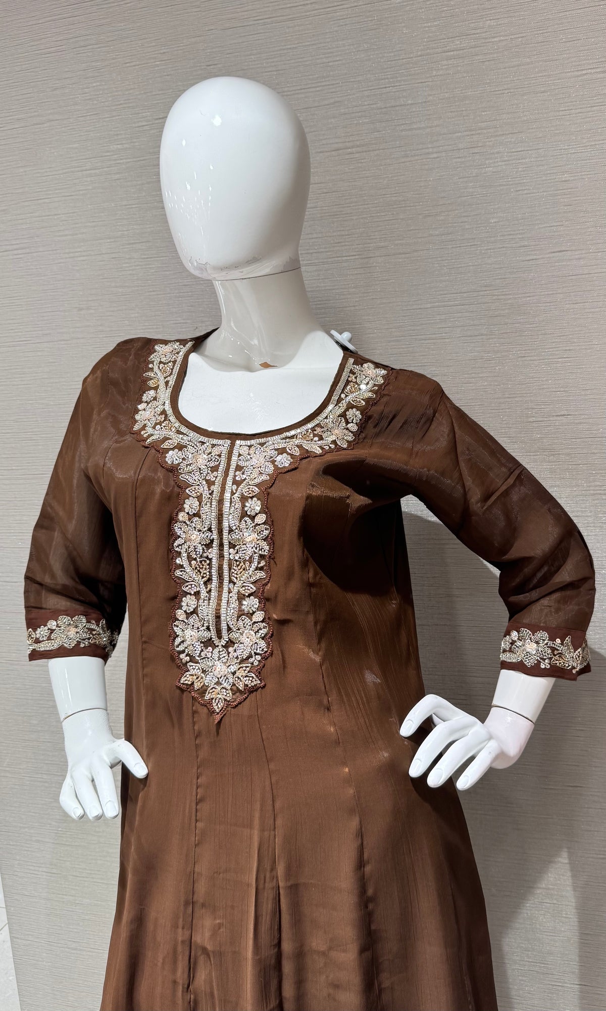 Brown Kurta set with Matching Sheer Dupatta