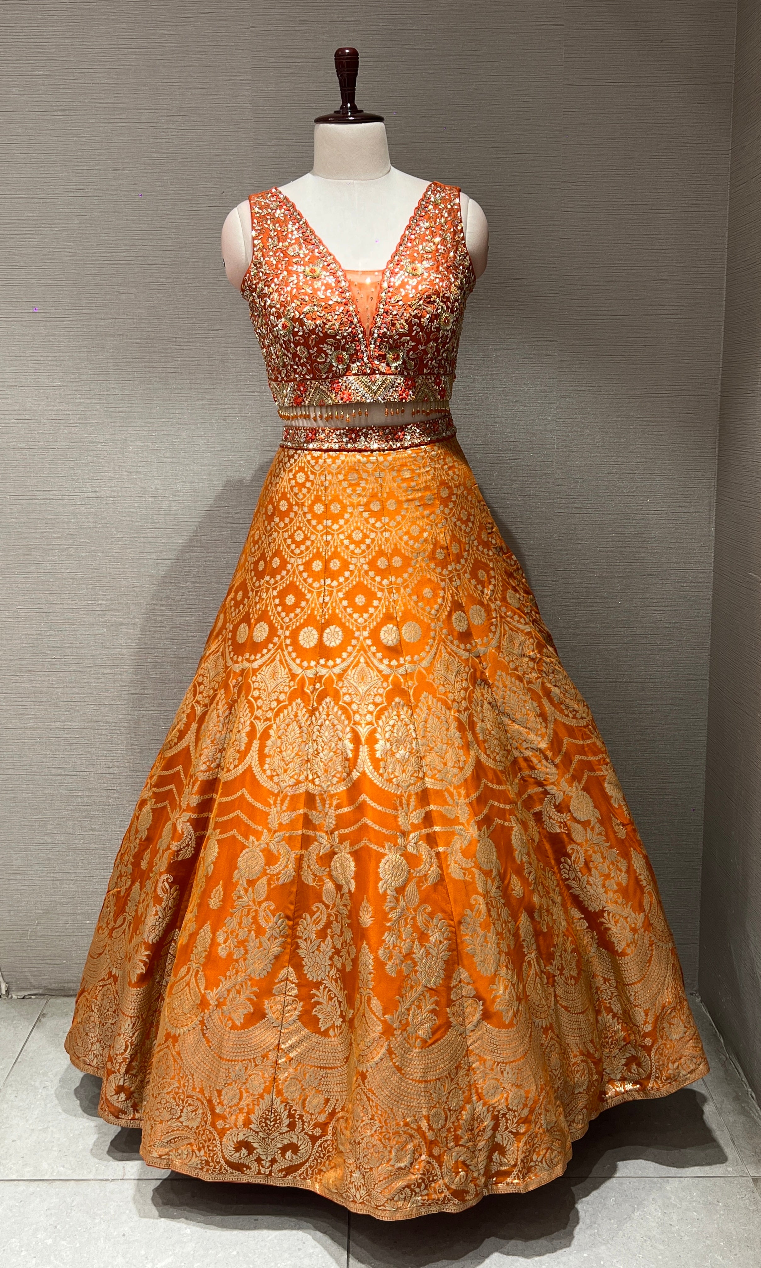 Radiant Orange Banarasi Lehenga Set