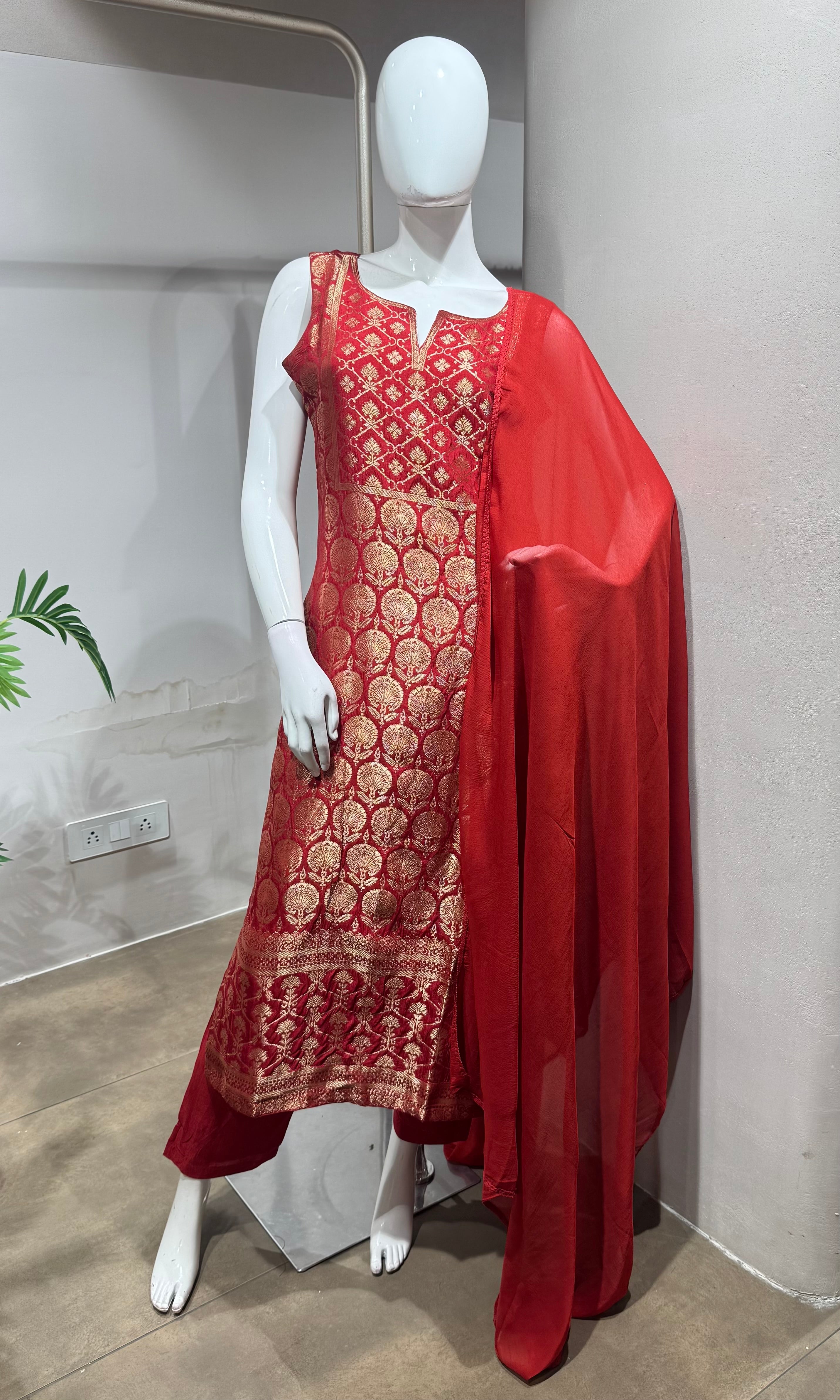 Rust golden banarasi kurta set