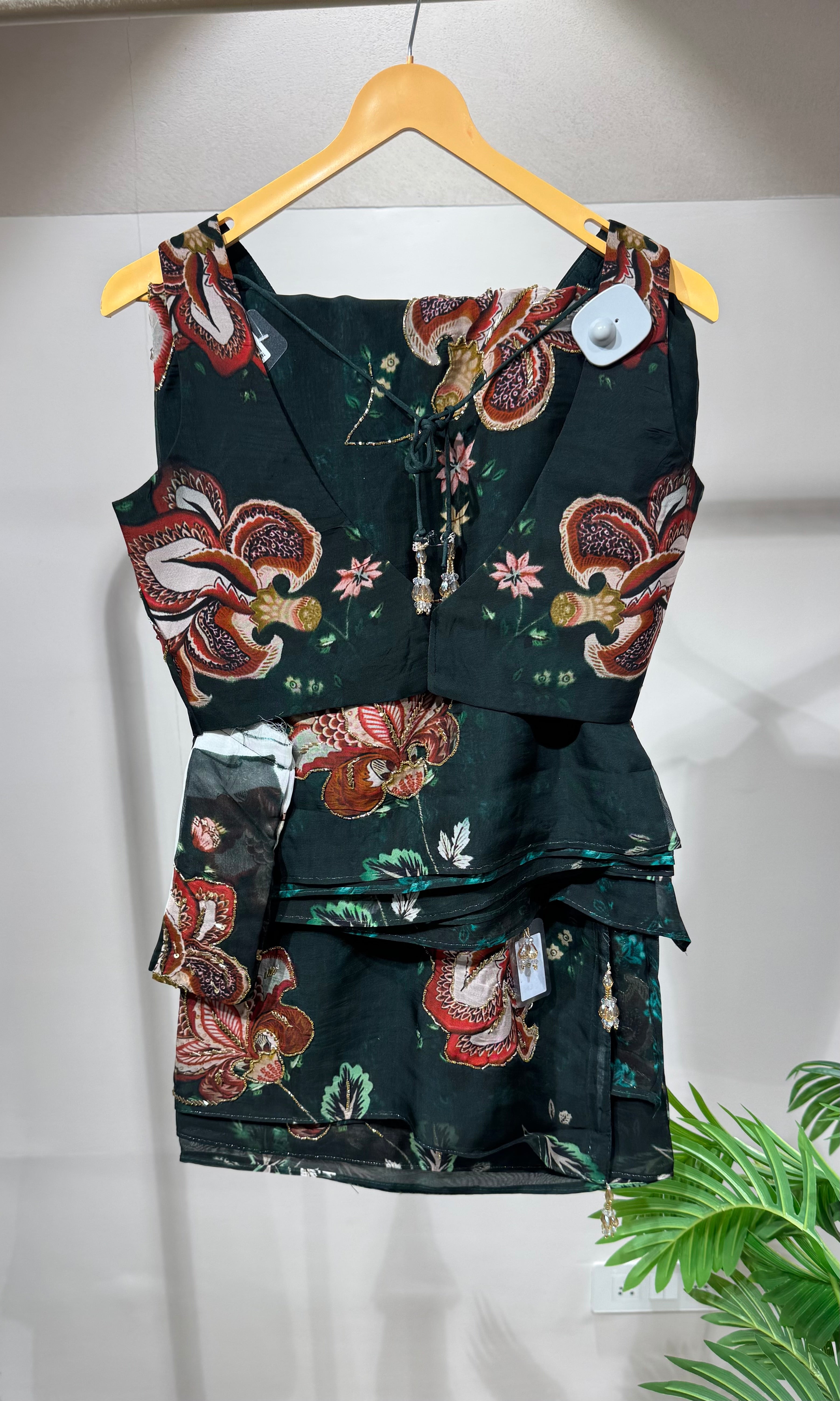 Green floral saree with embroidered blouse