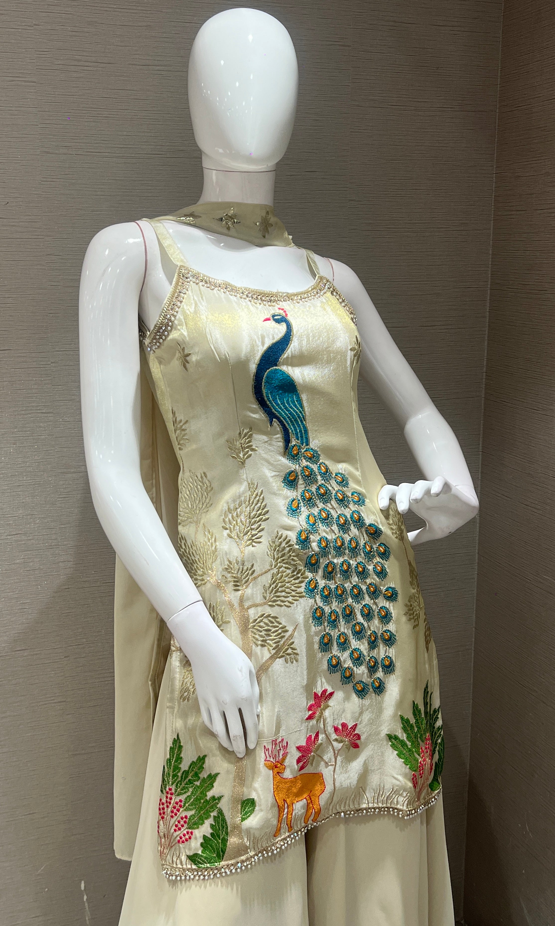 Cream PEACOCK EMBROIDERED palazzo