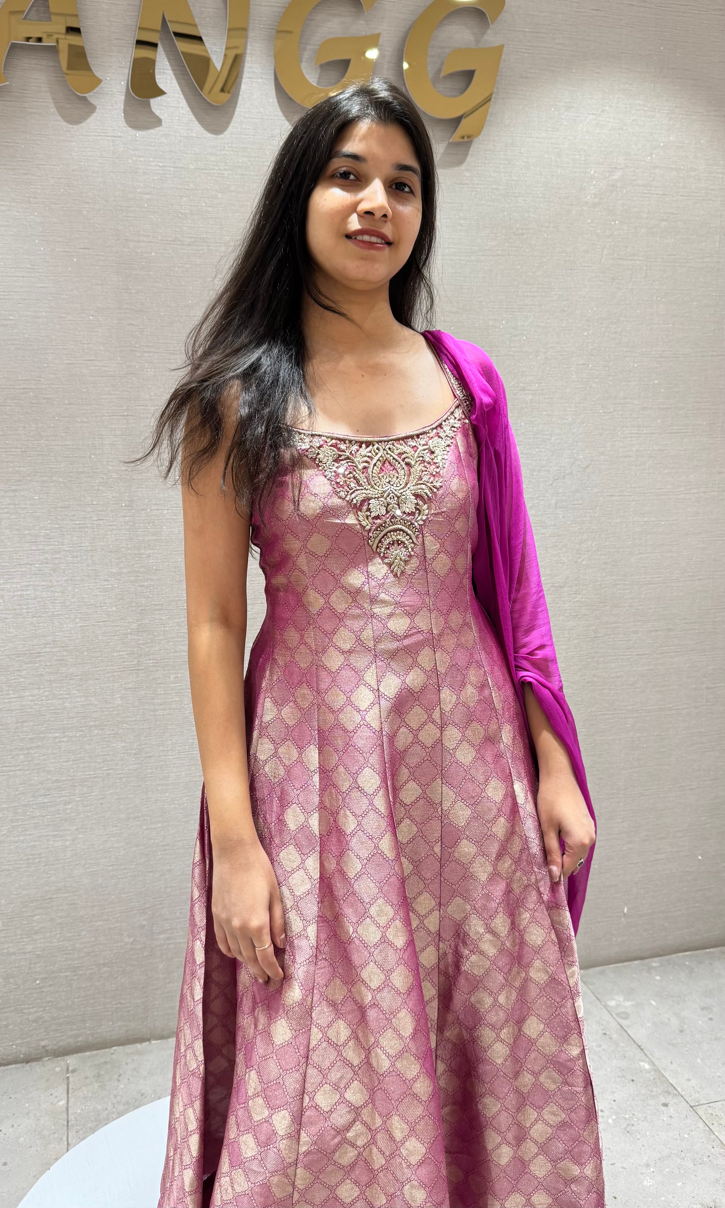 Pink Banarasi EMBROIDERED ANARKALI SET