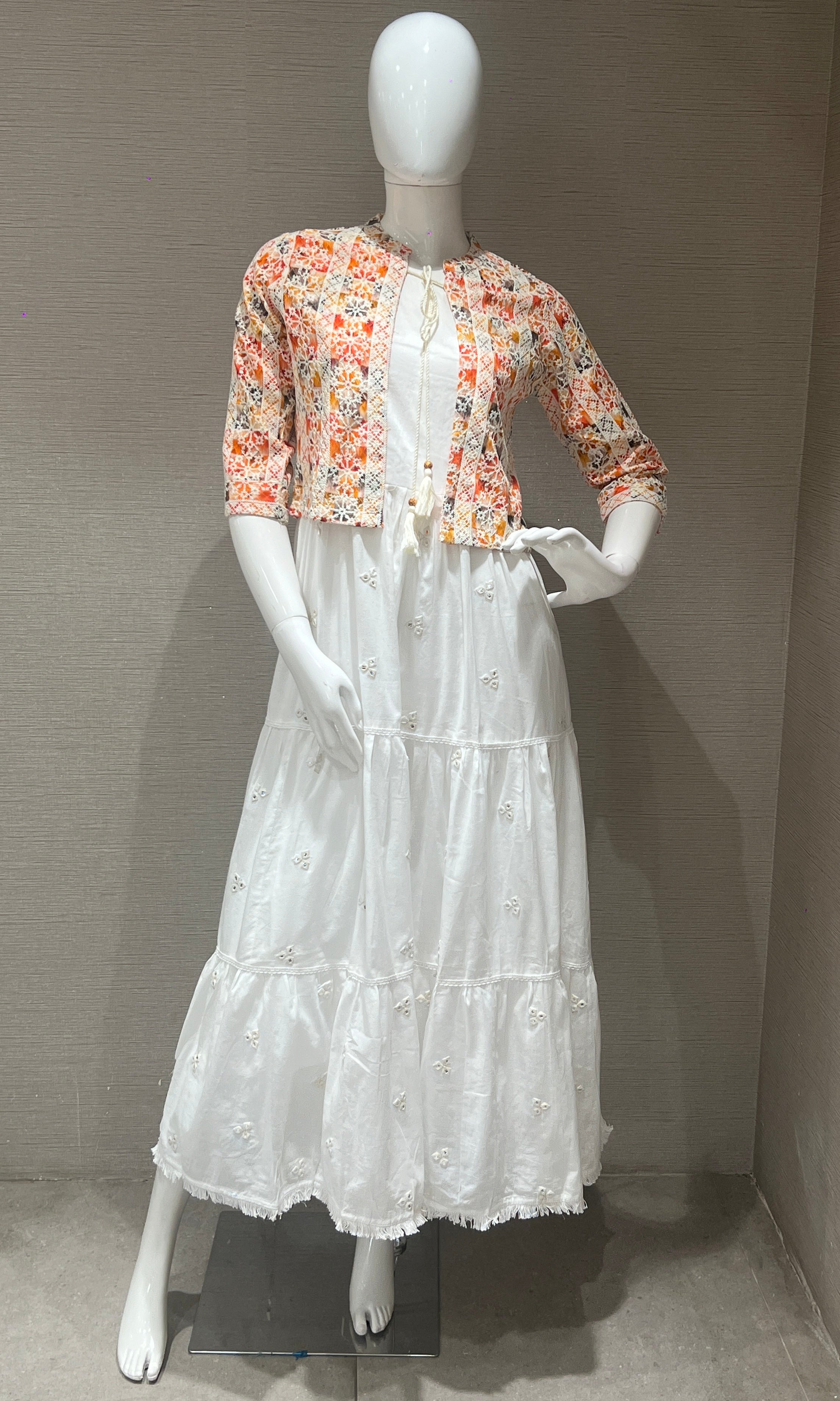 Orange Anarkali gown with jacket