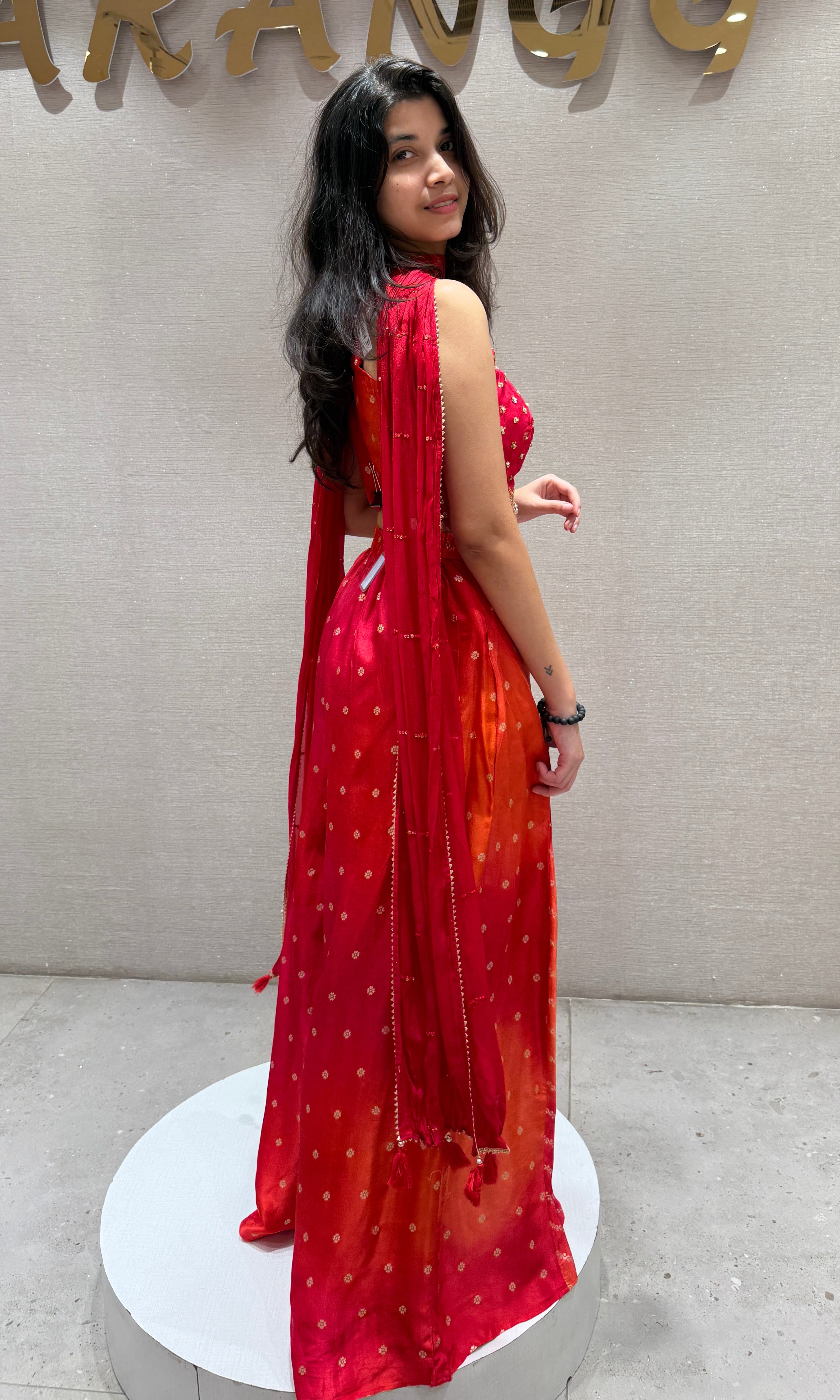 Orange Bandhani Embellished Palazzo Set