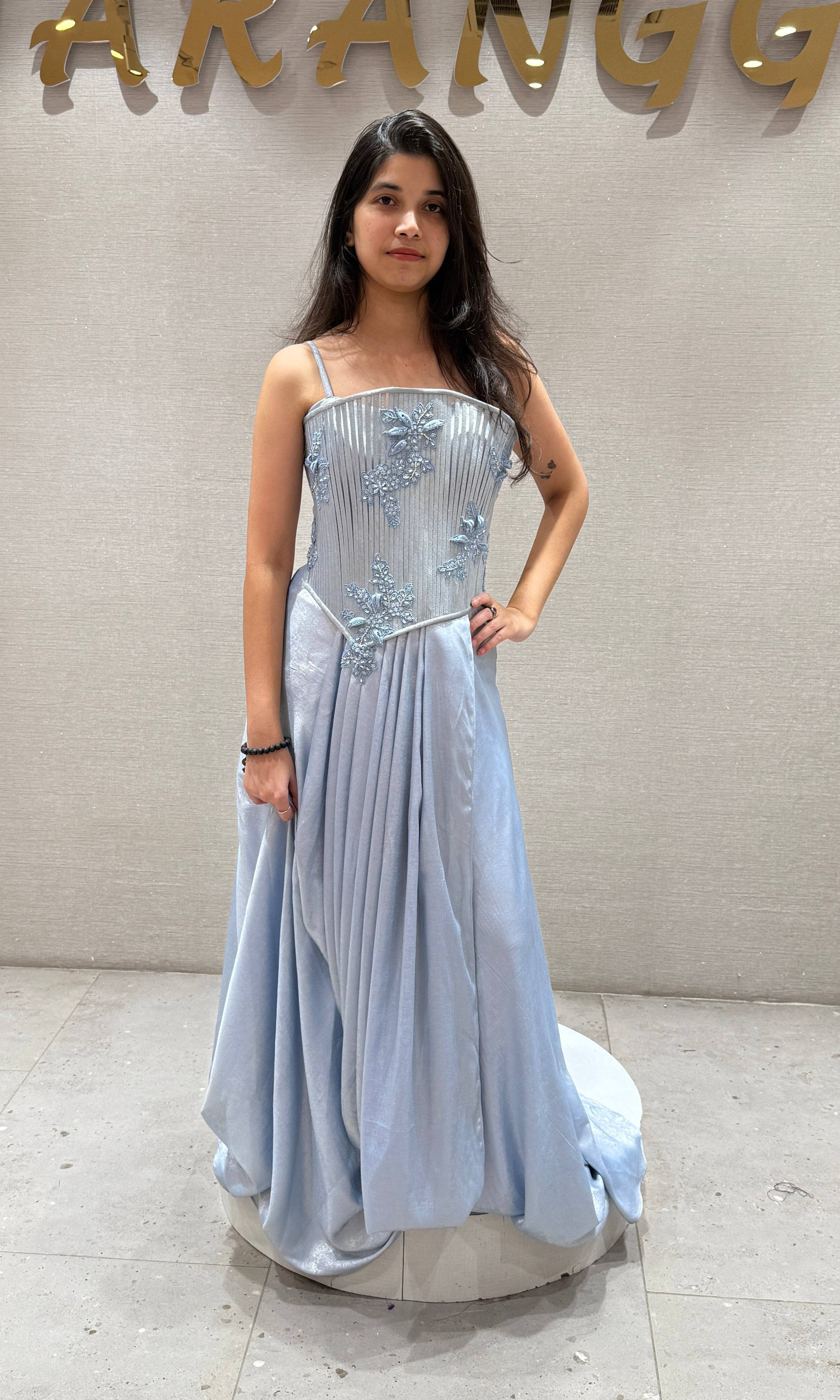 Light blue Floral Corset Draped Gown