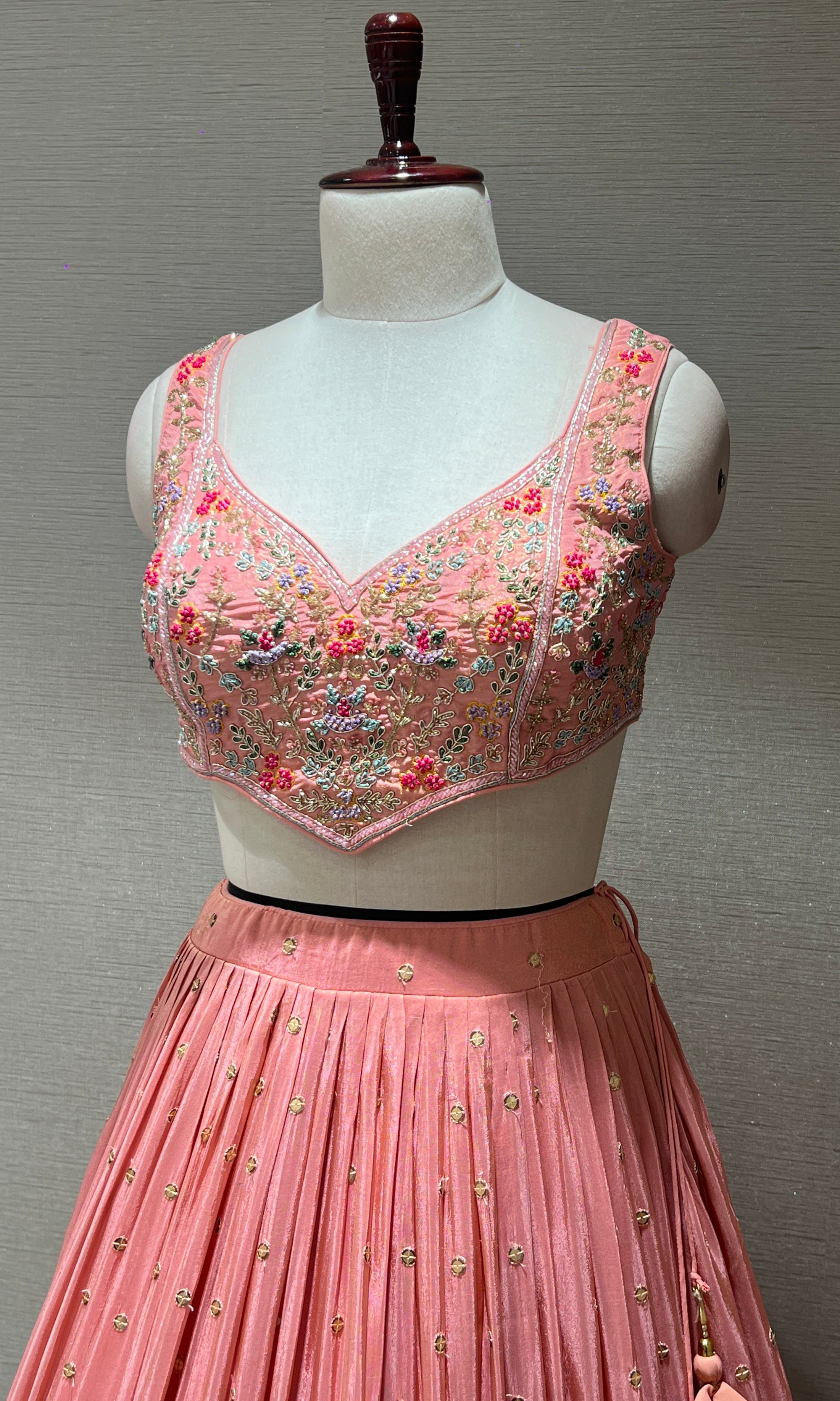 Designer Peach Floral Embroidery Lehenga