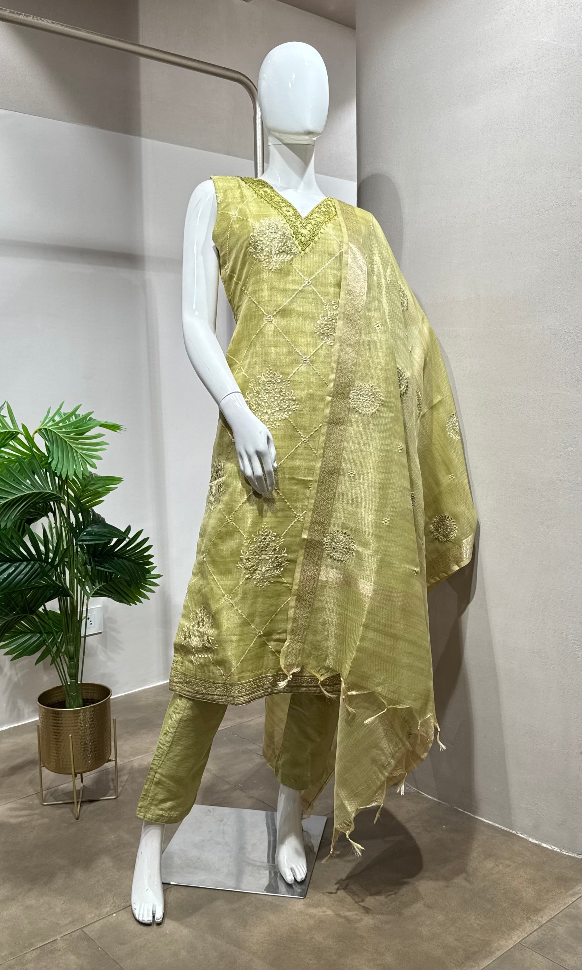 light Green Embroidered Kurta Set