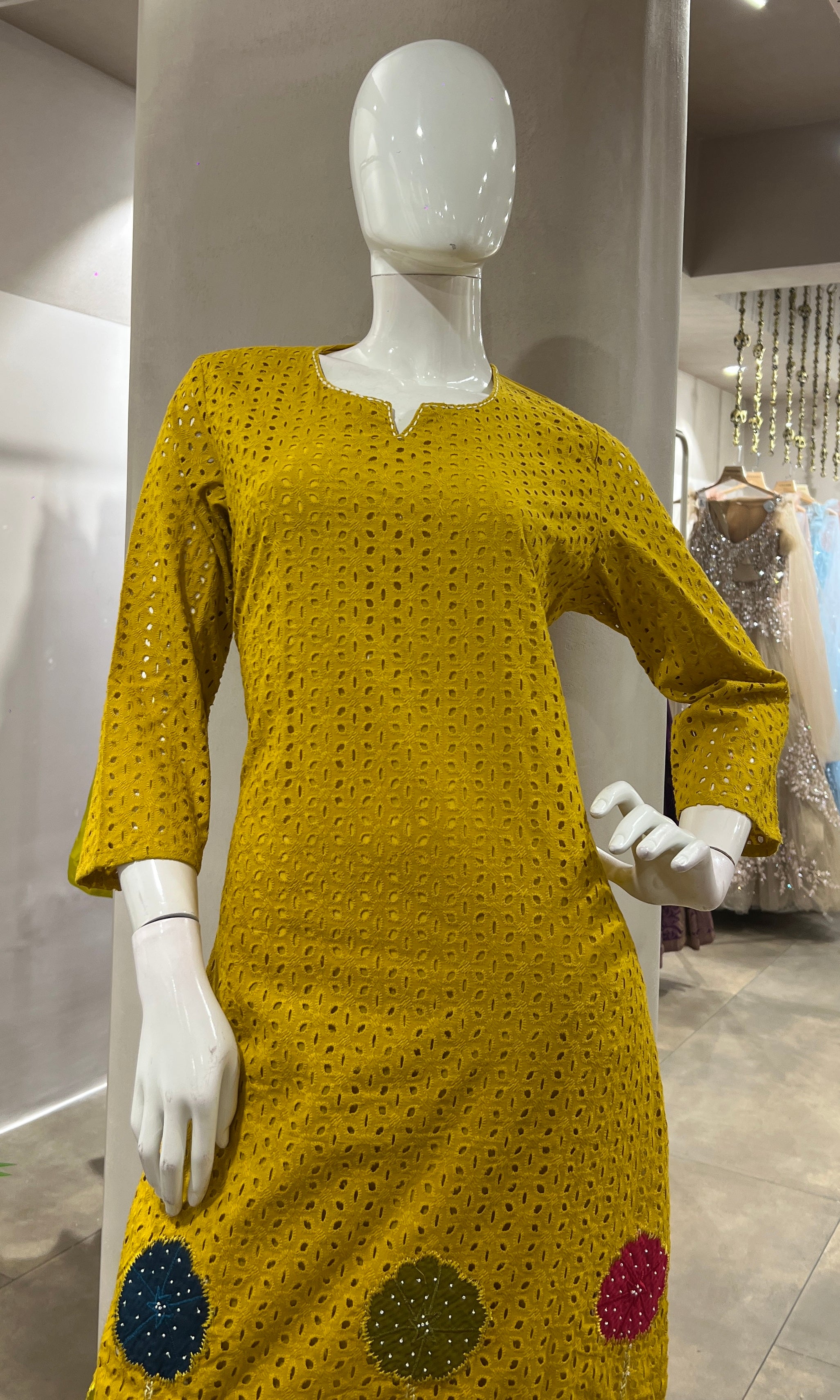 MUSTARD FLORAL EMBROIDERED KURTA SET