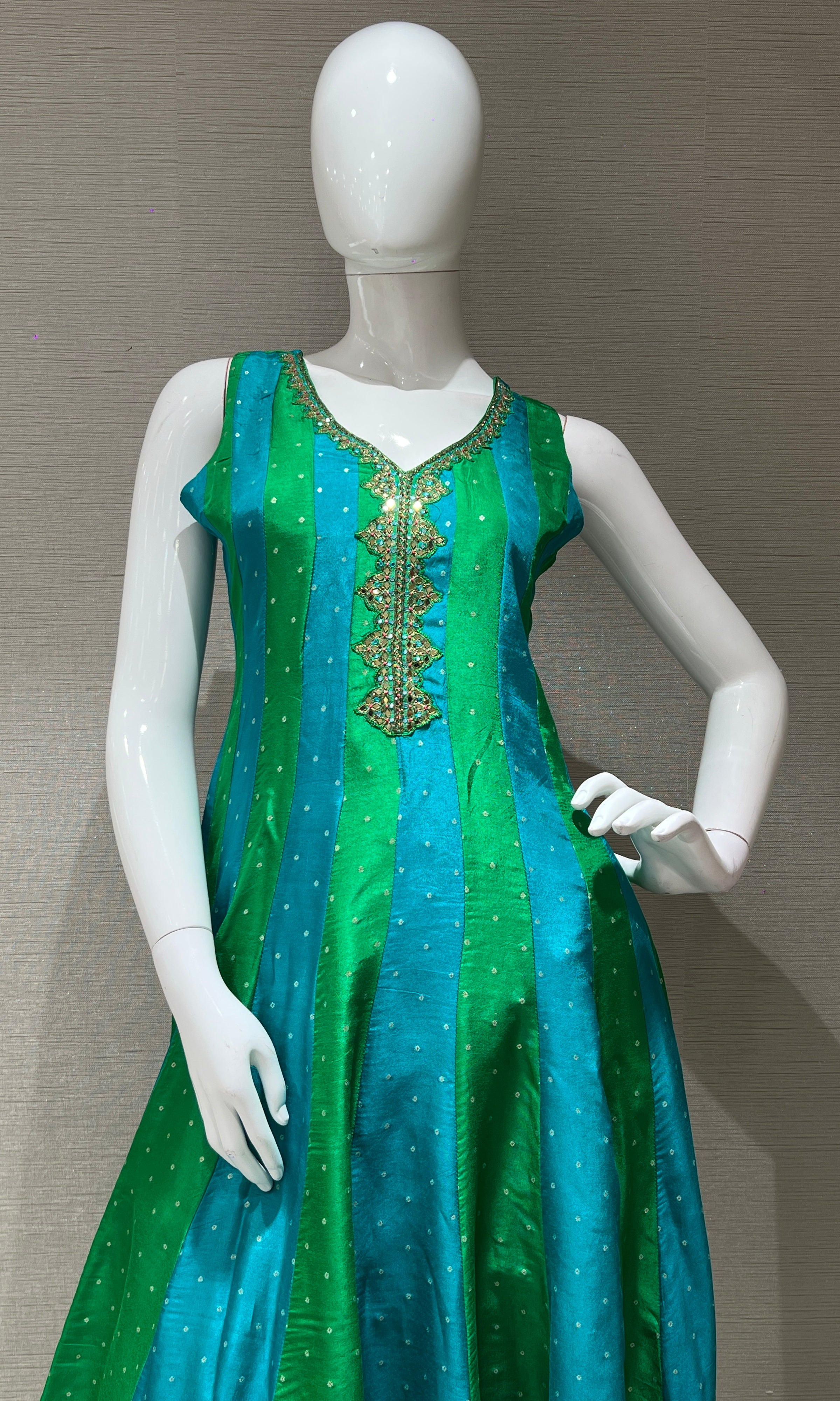Green Embroidered Anarkali with Contrast Dupatta