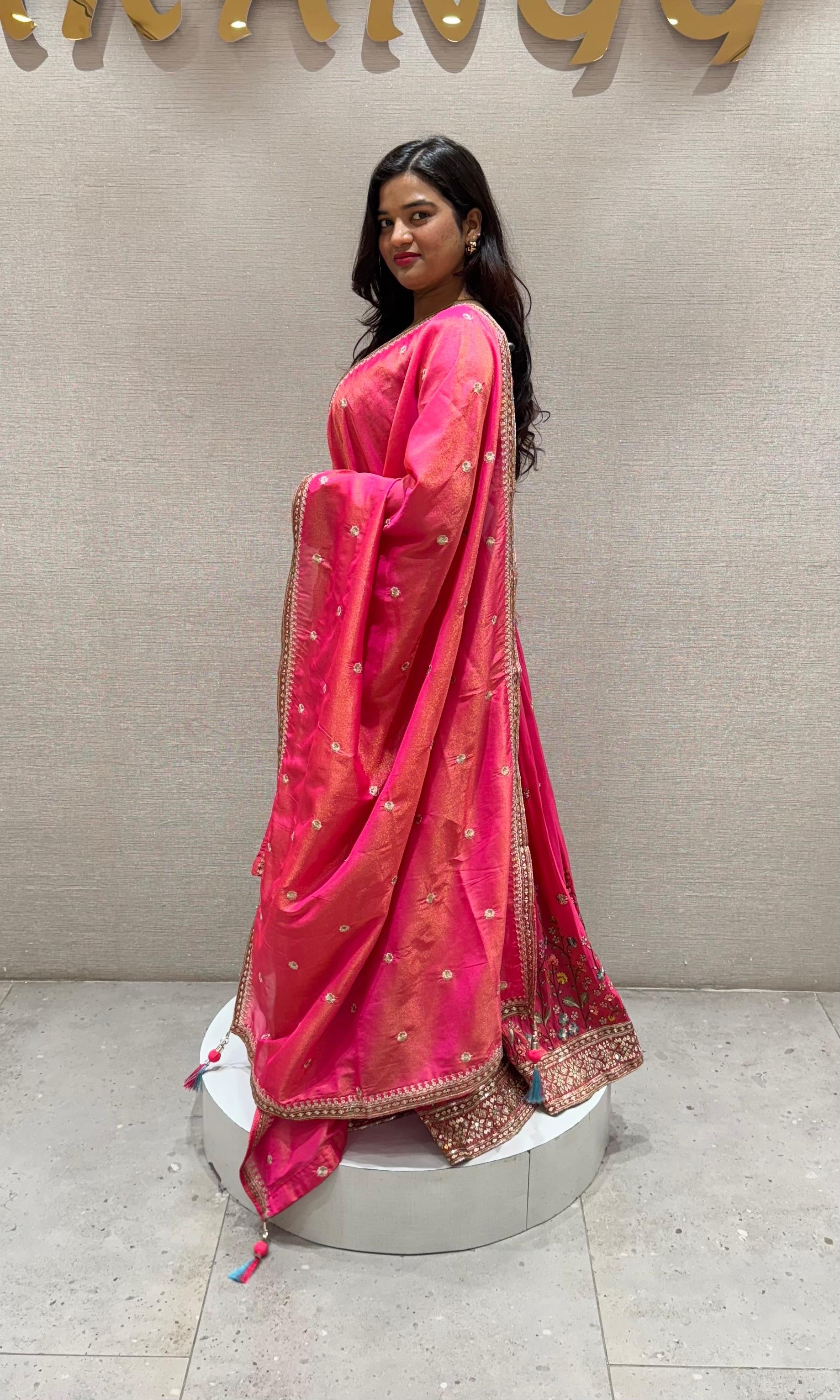 Pink floral embroidered Lehenga
