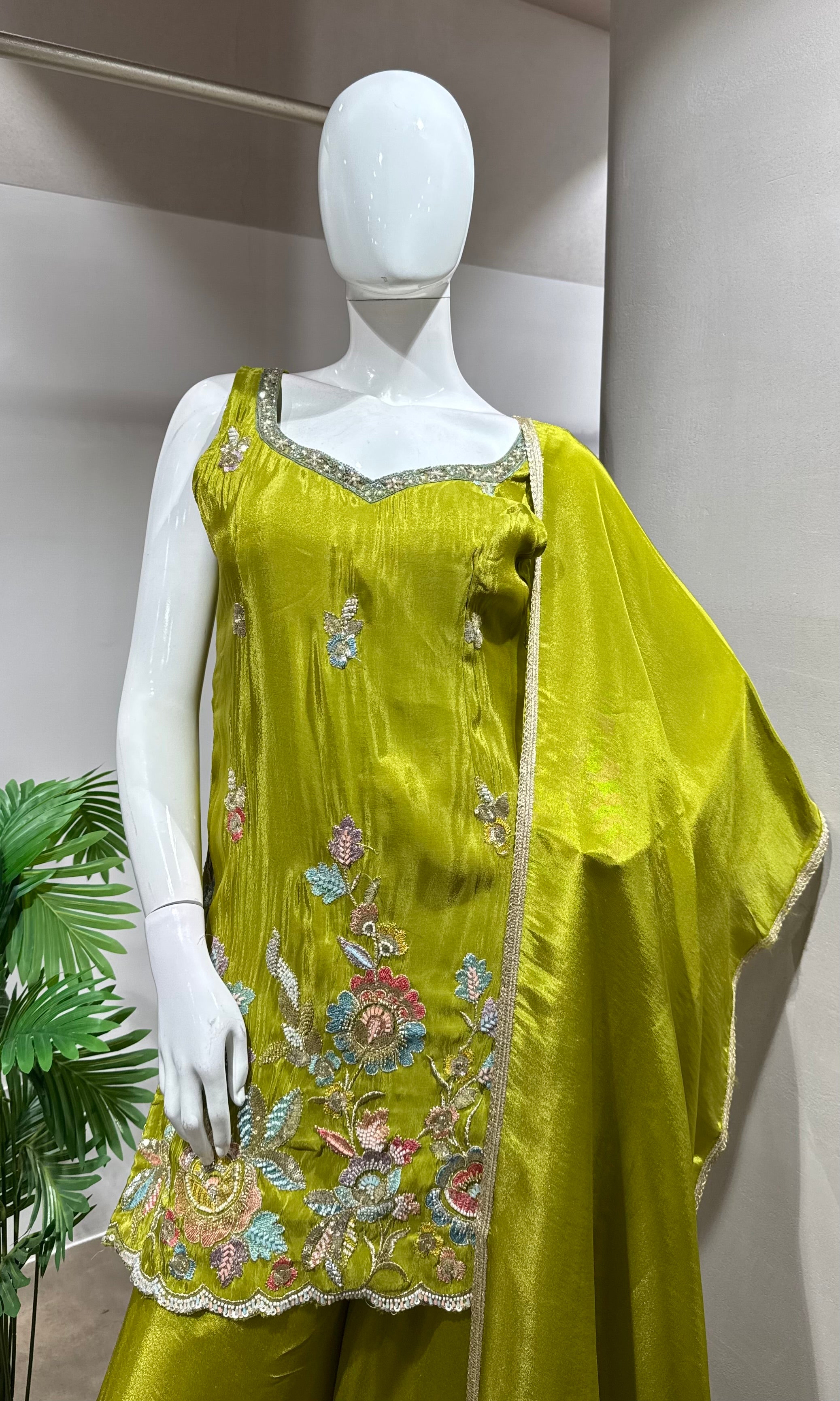 GREEN Floral Embroidered SHARARA SET