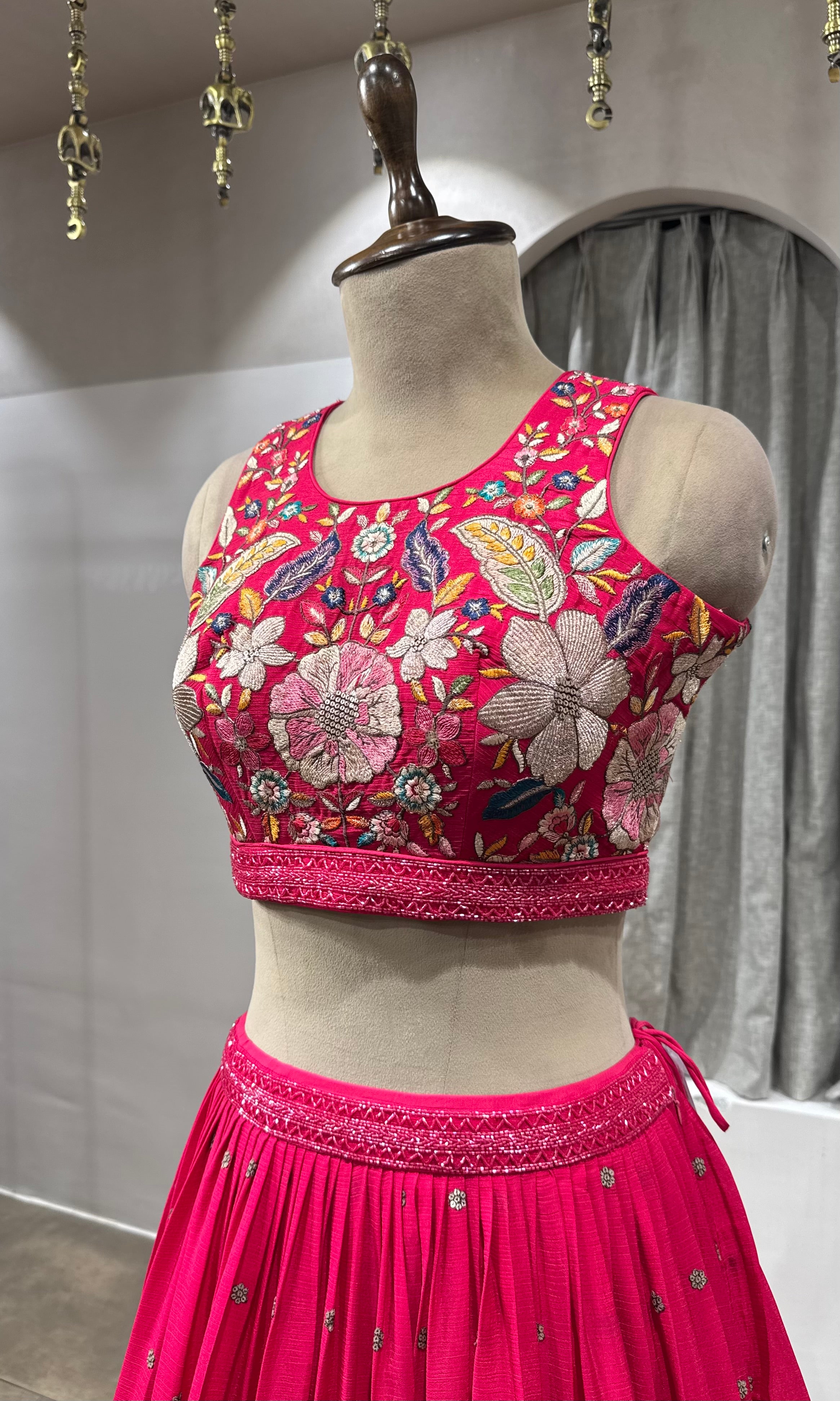 Rani Pink Floral Embroidered Lehenga Set
