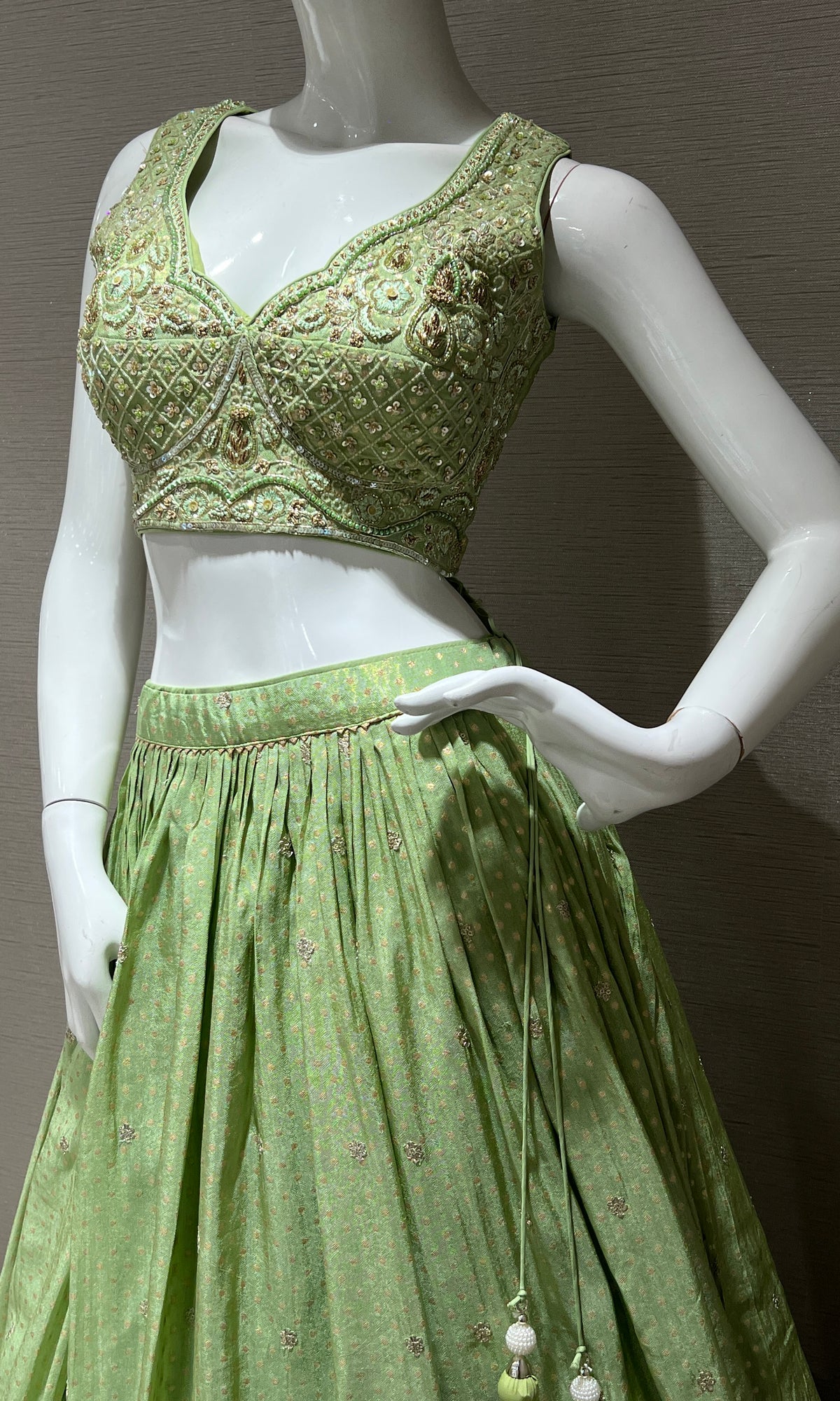 Parrot green embroidered lehenga