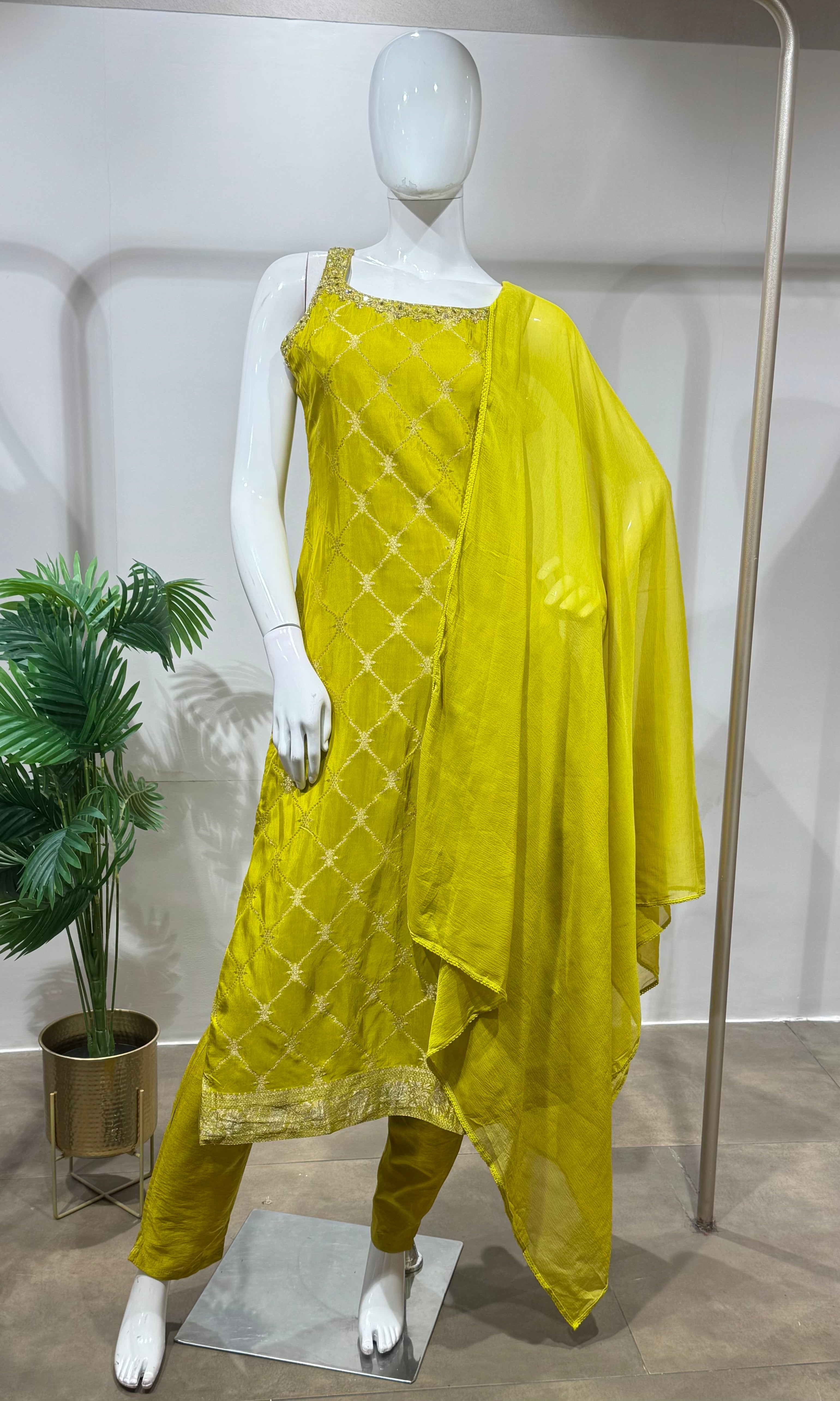 Lime Green silk straight kurta set