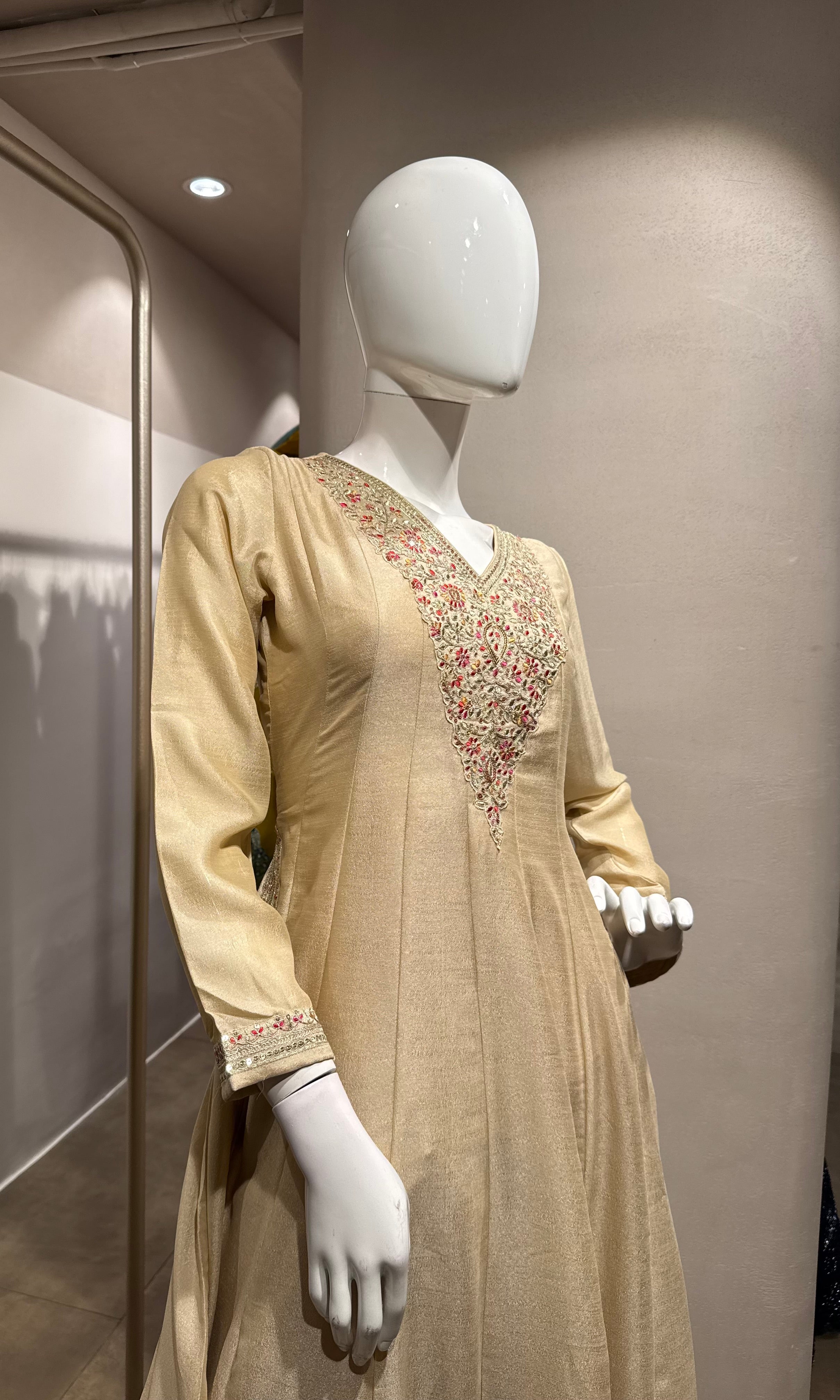 Cream Chanderi Silk Anarkali set