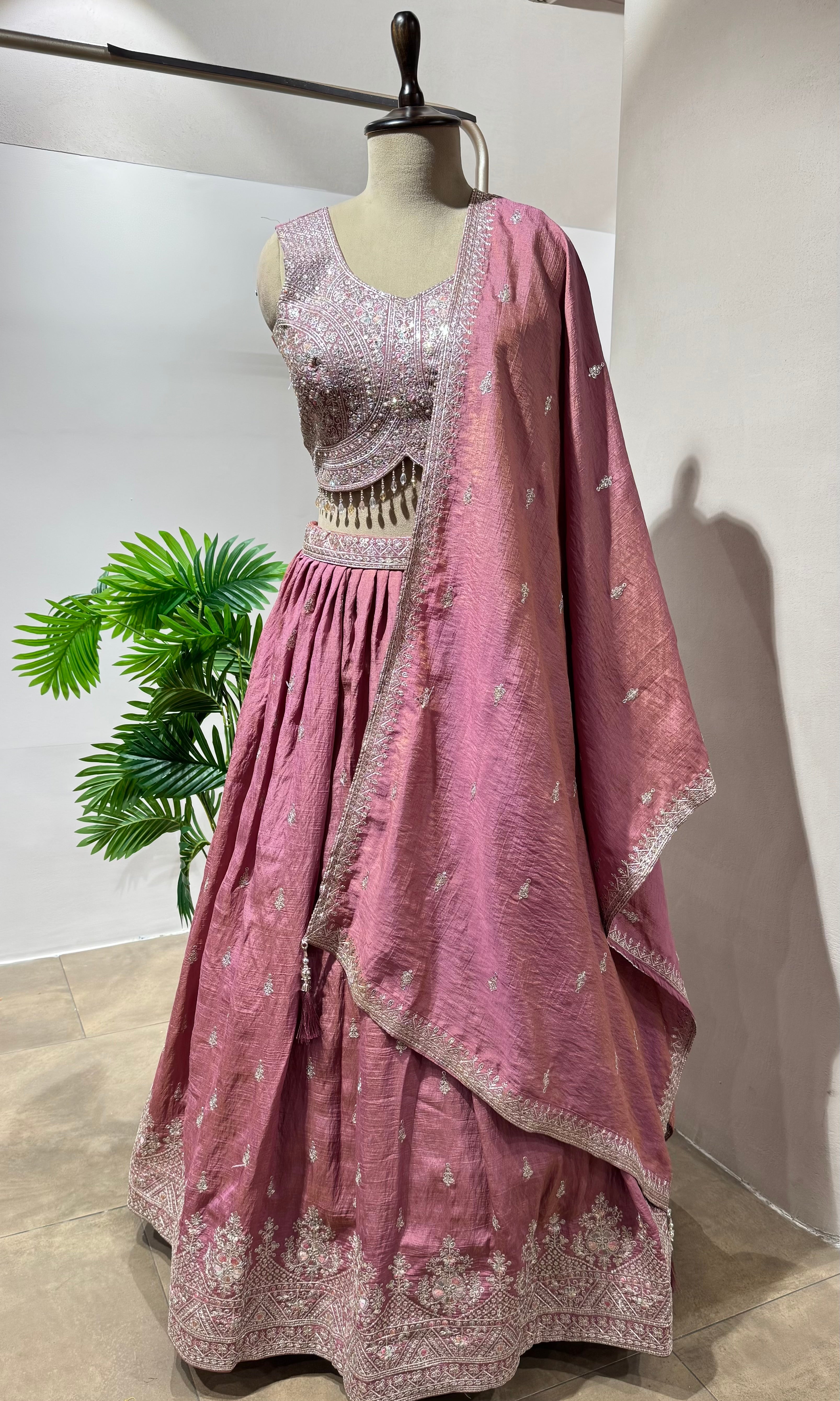 Onion pink Silk Lehenga with Intricate Zari Work