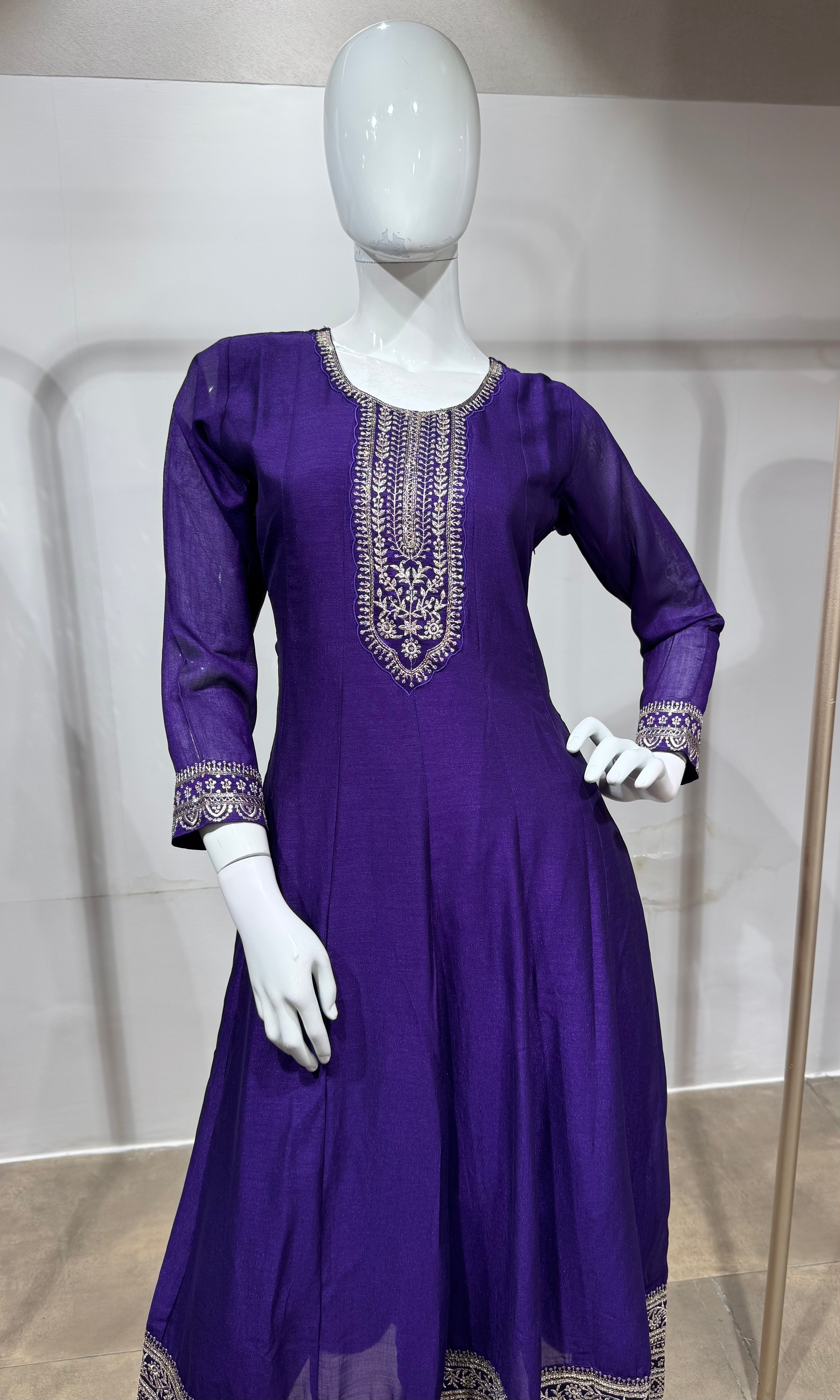 Royal Purple Embroidered Anarkali with Dupatta