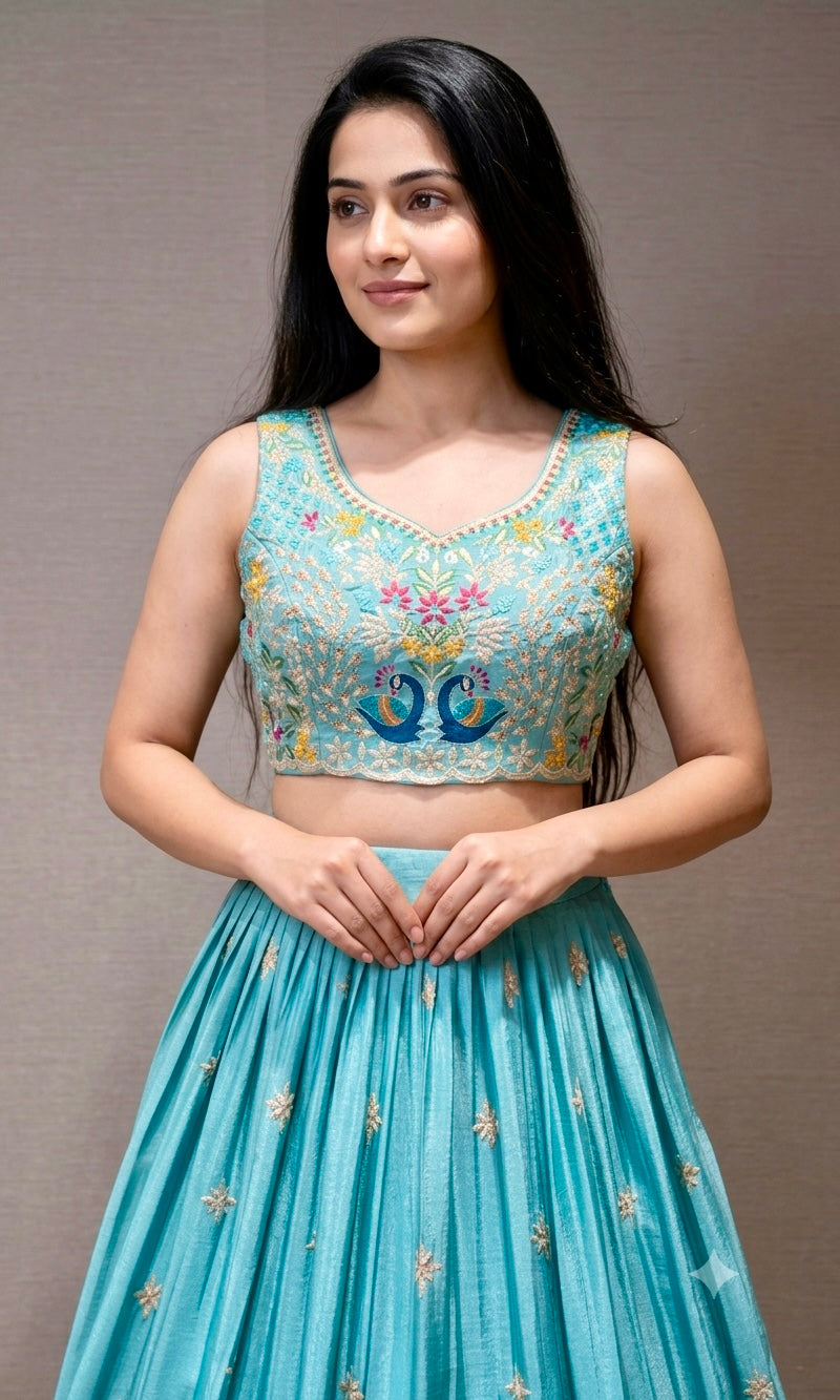 Blue Lehenga WITH PEACOCK DESIGN