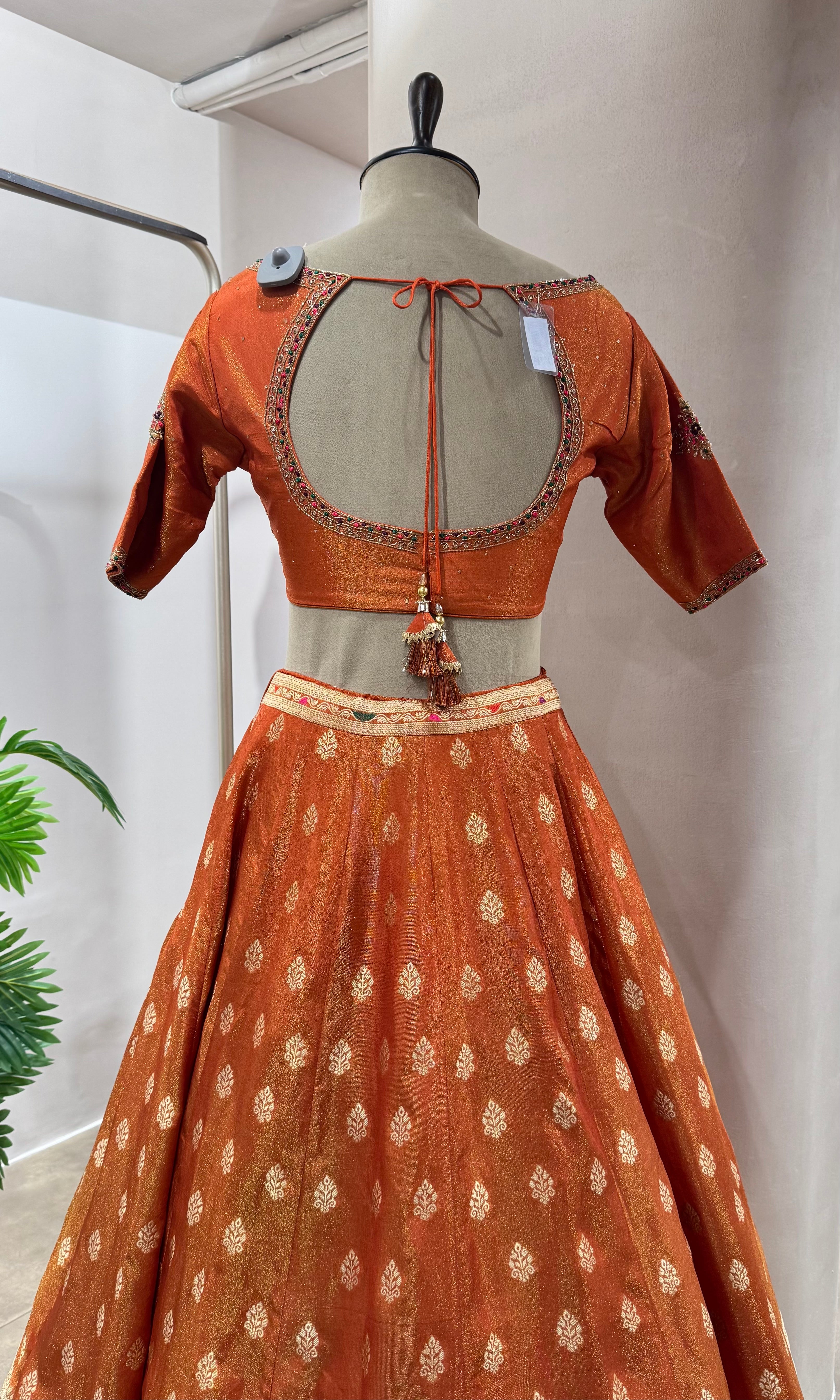 RUST BANARASI EMBROIDERED LEHENGA