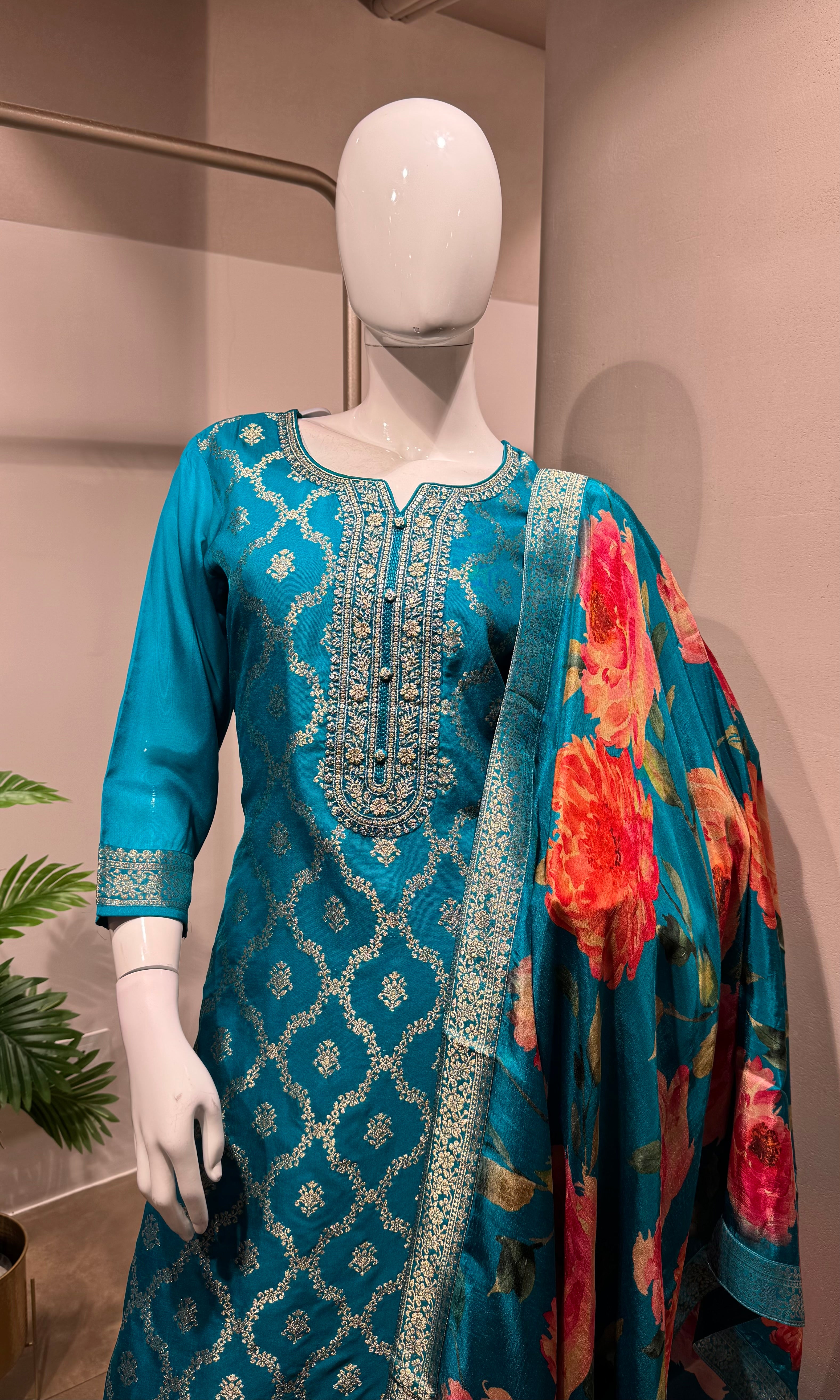Rama blue Banarasi silk kurta set with DUPATTA