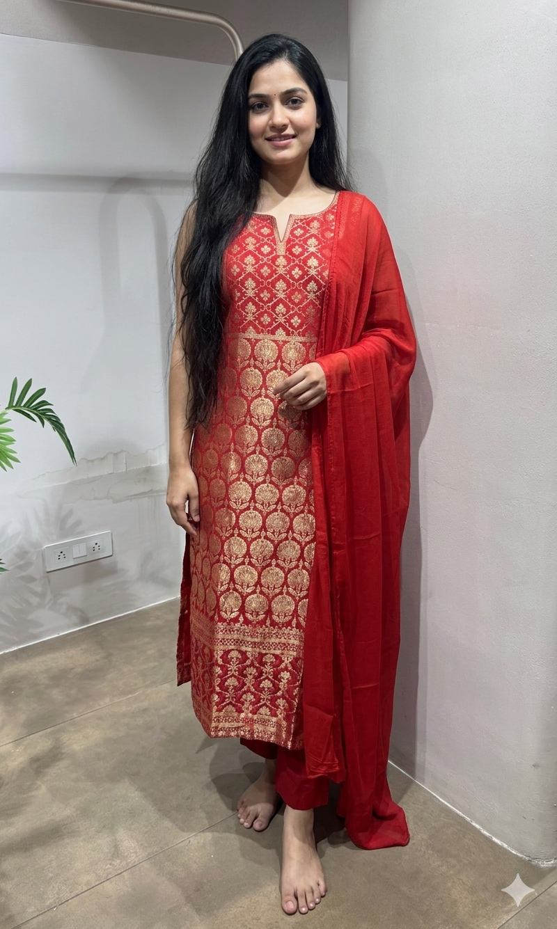 Rust golden banarasi kurta set
