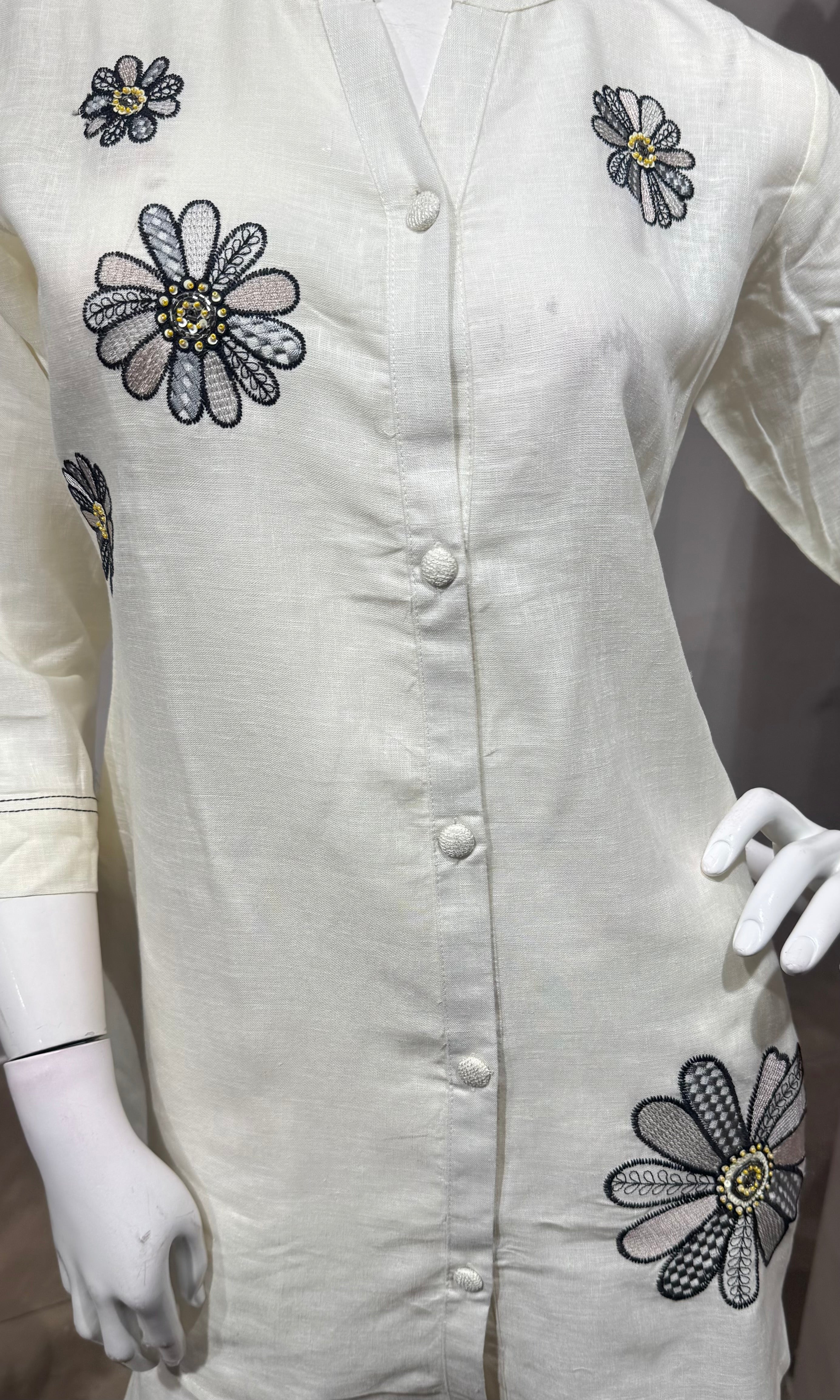 Cream Floral Embroidered Cord Set