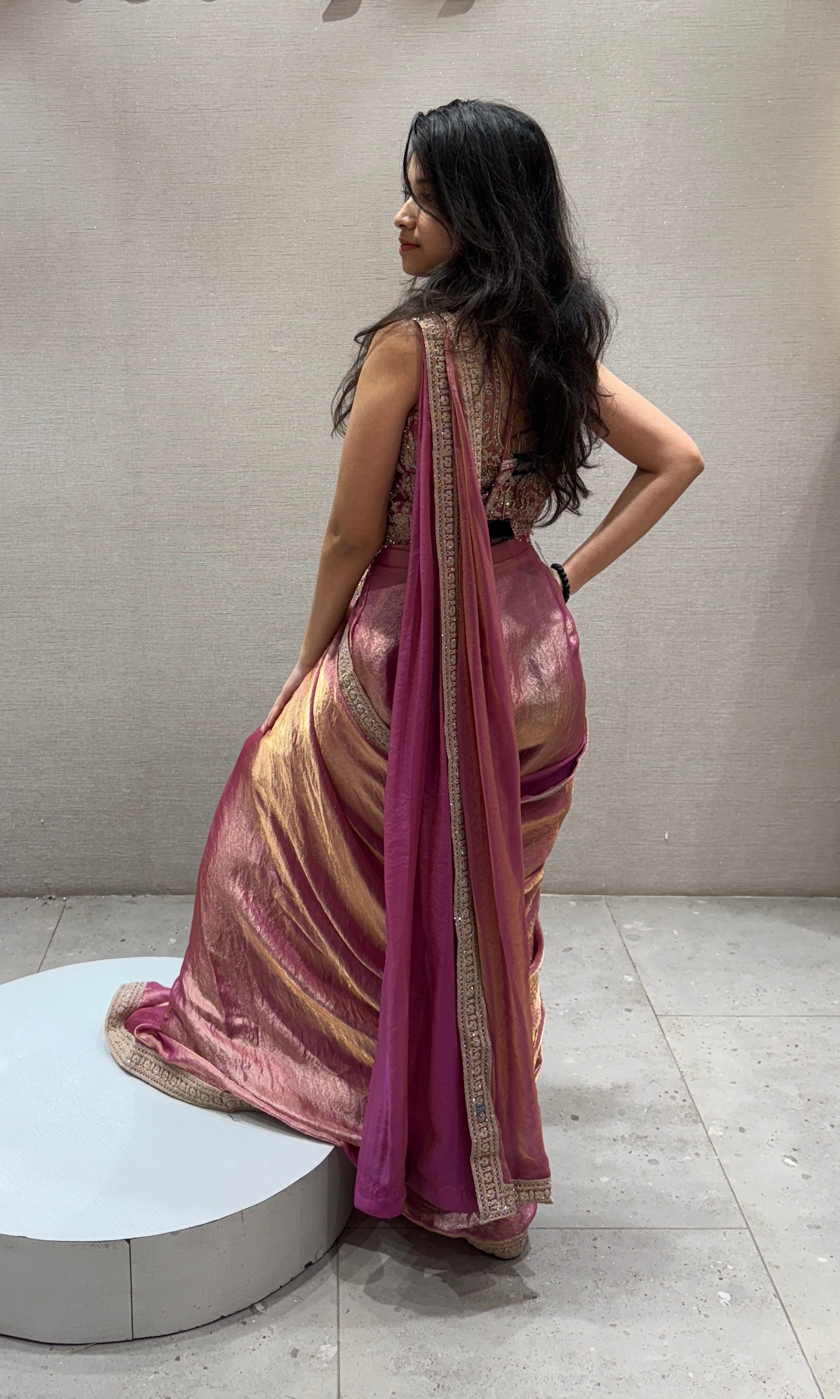 Light Blush Pink and Golden drape saree