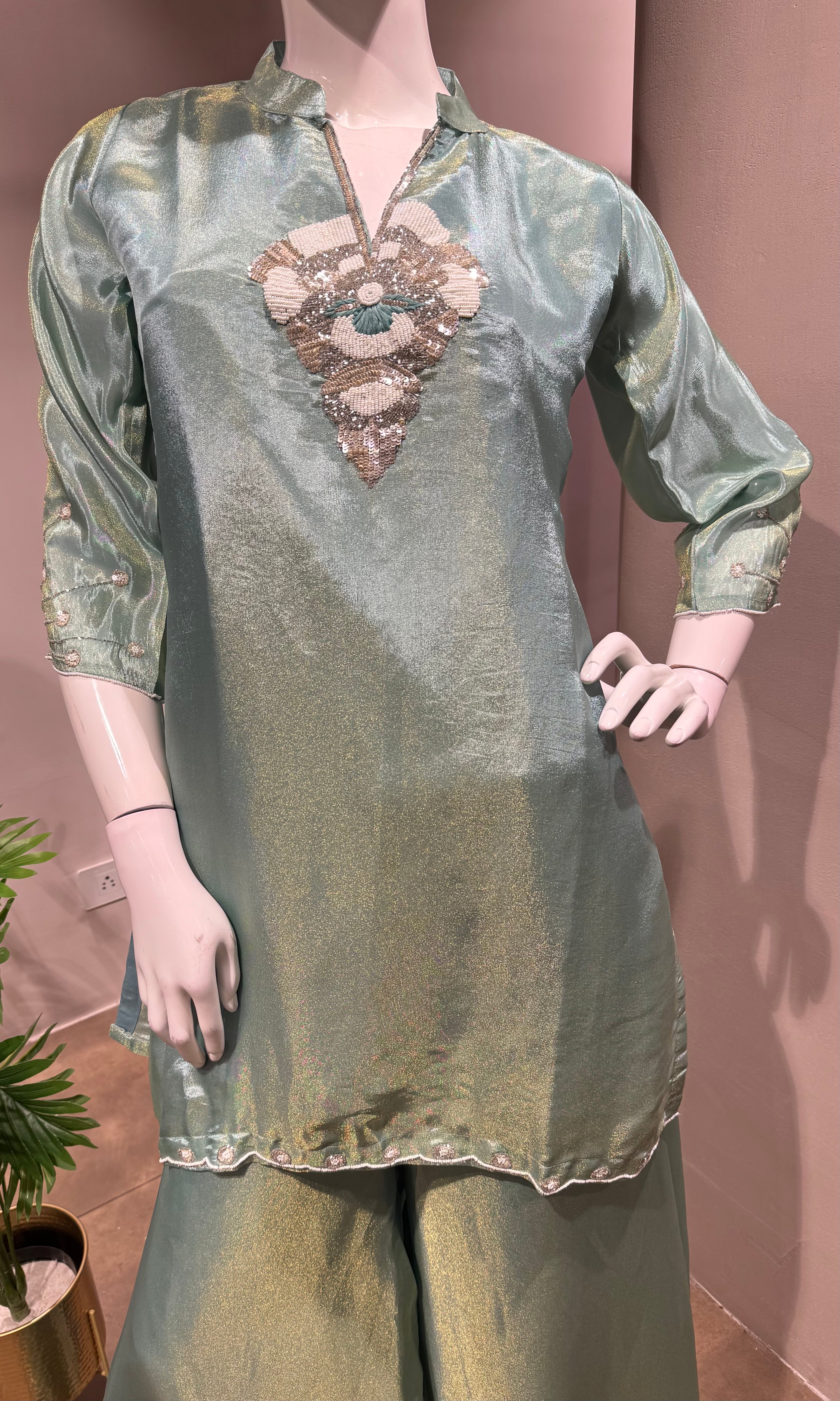GREEN Shimmer embroidered sharara set