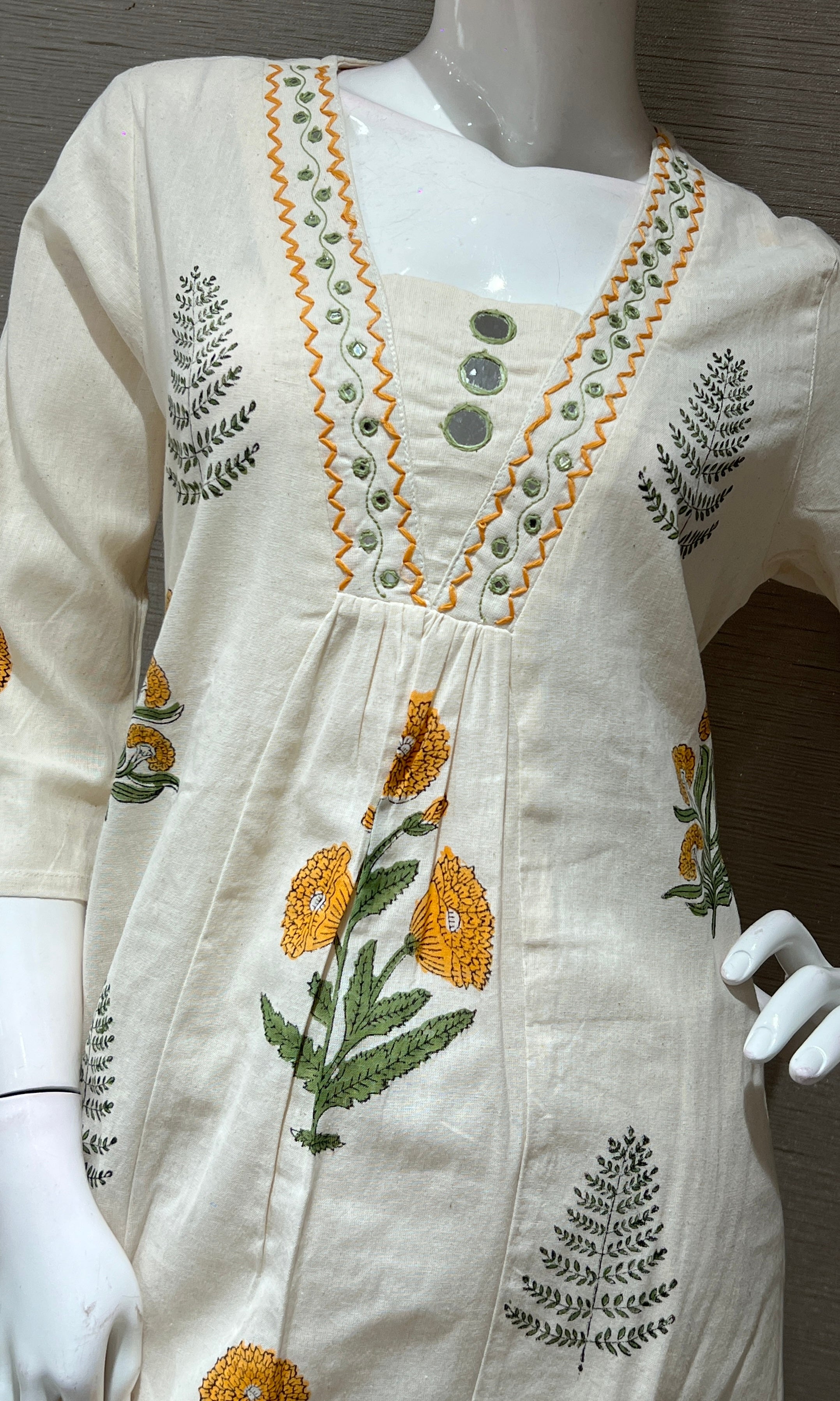 Yellow A LINE FLORAL KURTI WITH BOTTOM