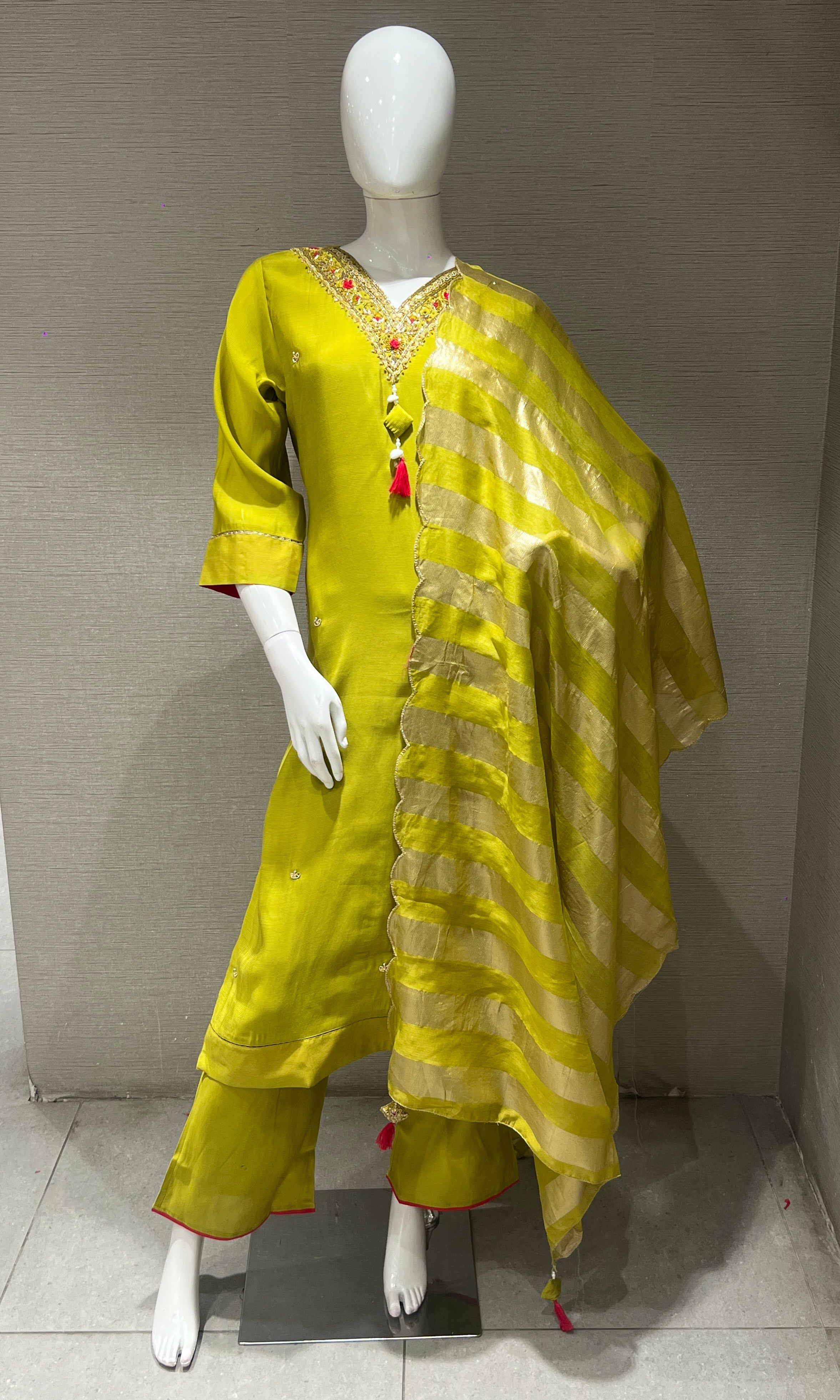 Liril embroidered kurta set with striped dupatta
