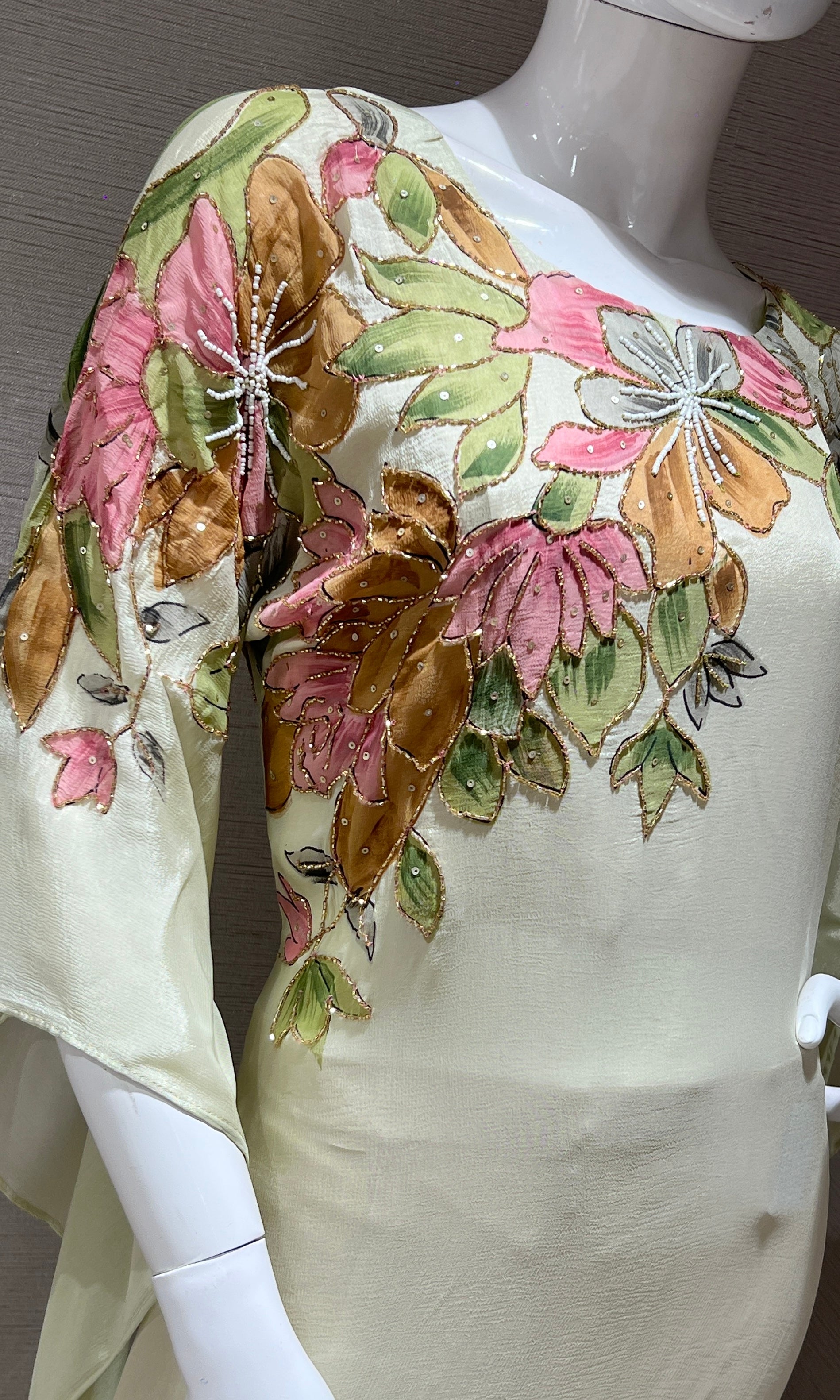 georgette floral printed cream kurta set