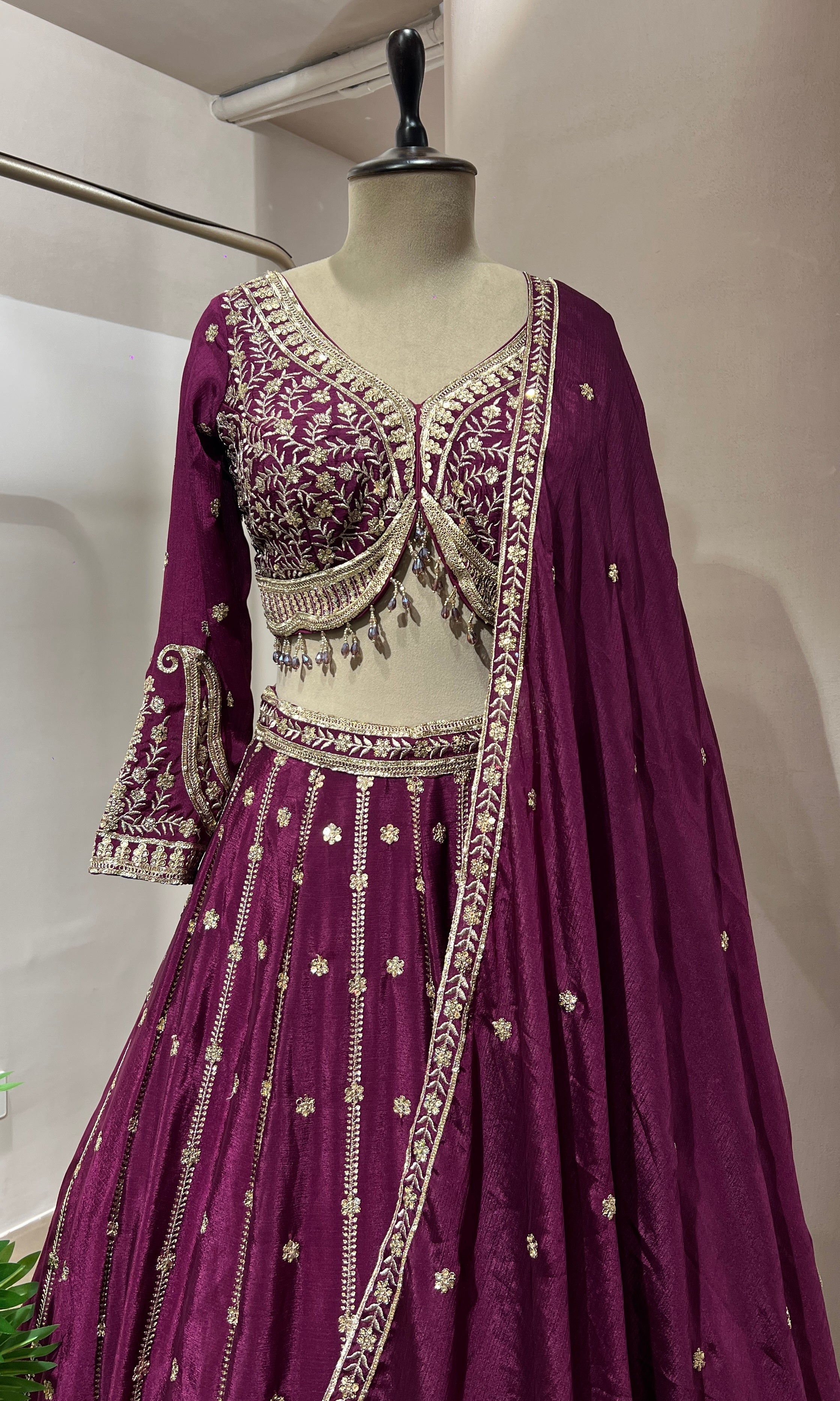 WINE GOLDEN ETHNIC LEHENGA