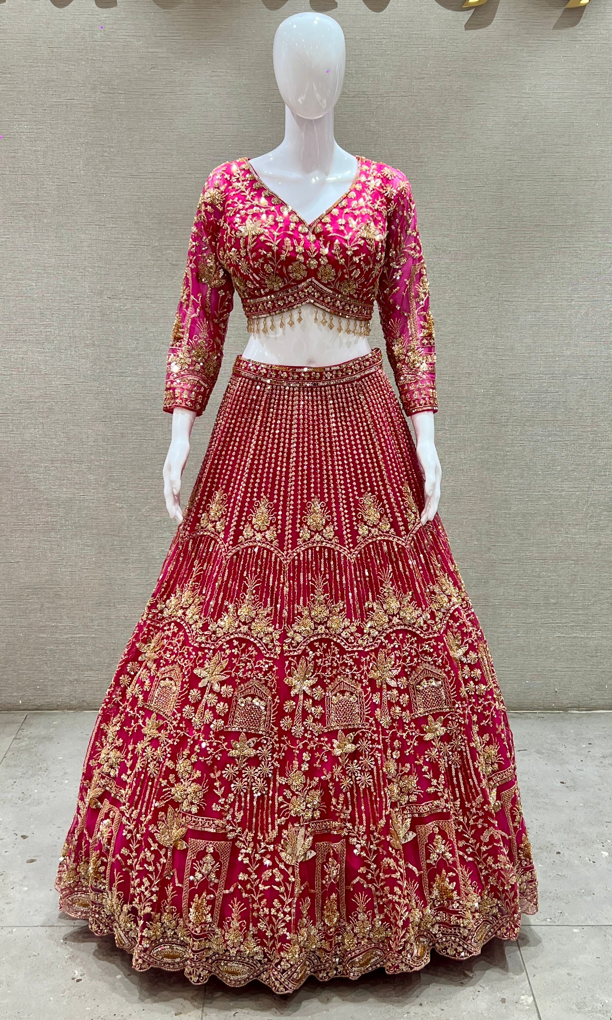 Rani Pink Regal Zardosi Bridal Lehenga
