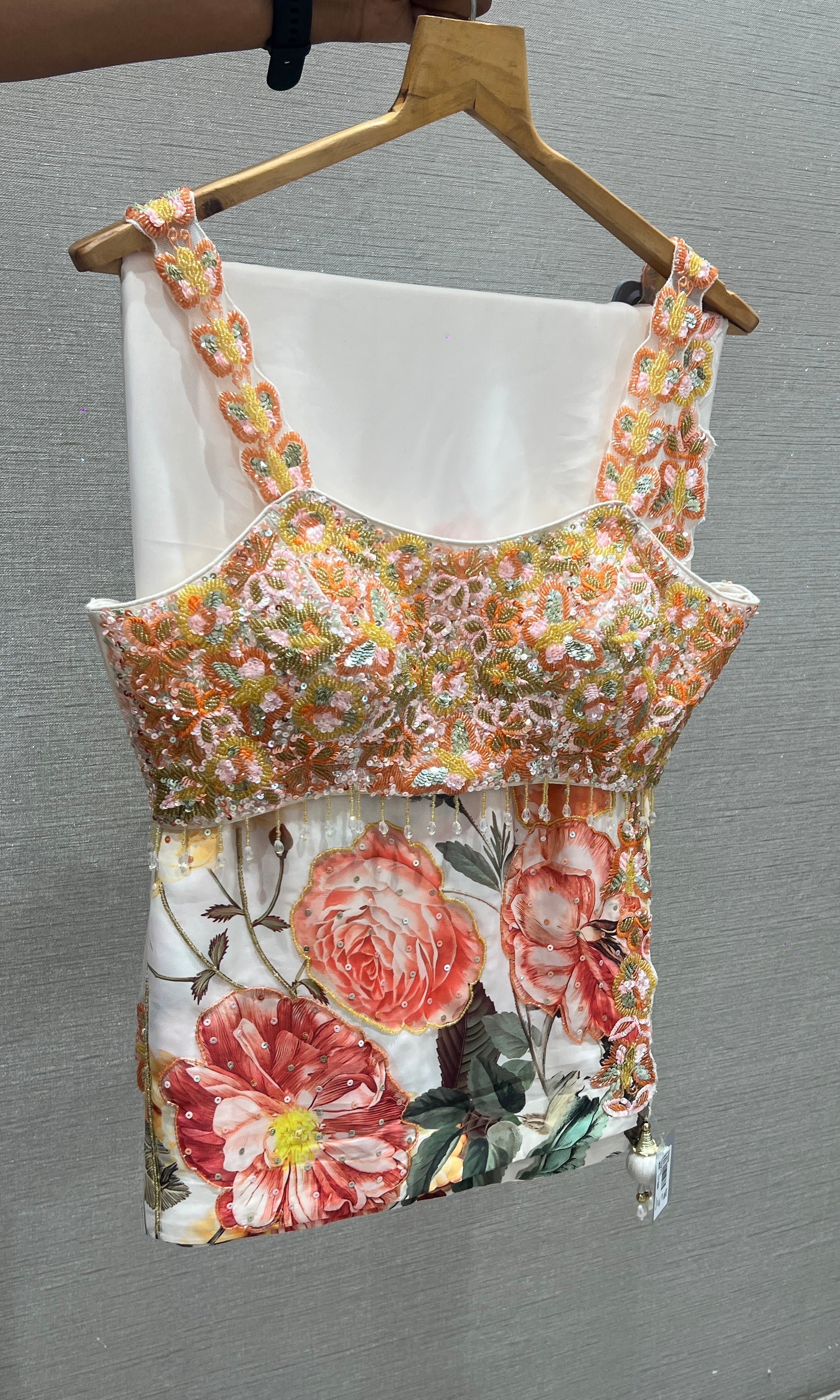 White Floral Printed Saree with Sequin ready Blouse