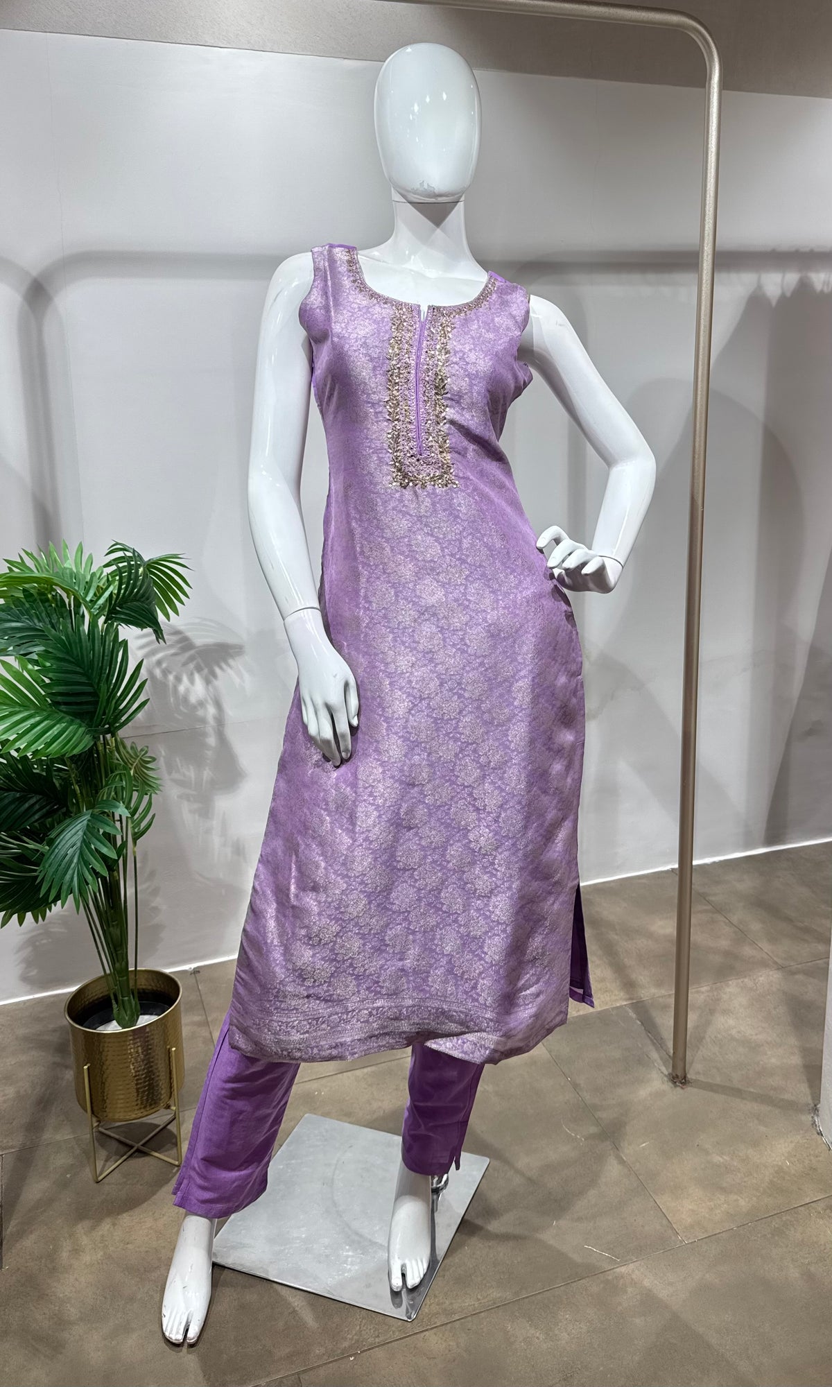 Lavender brocade kurta set