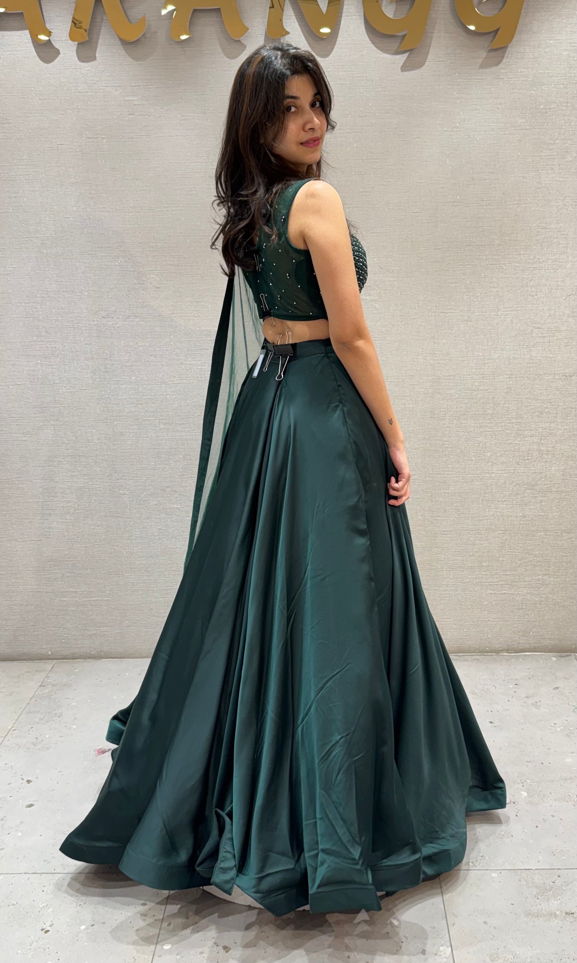Dark Green Designer Lehenga with Crop Top