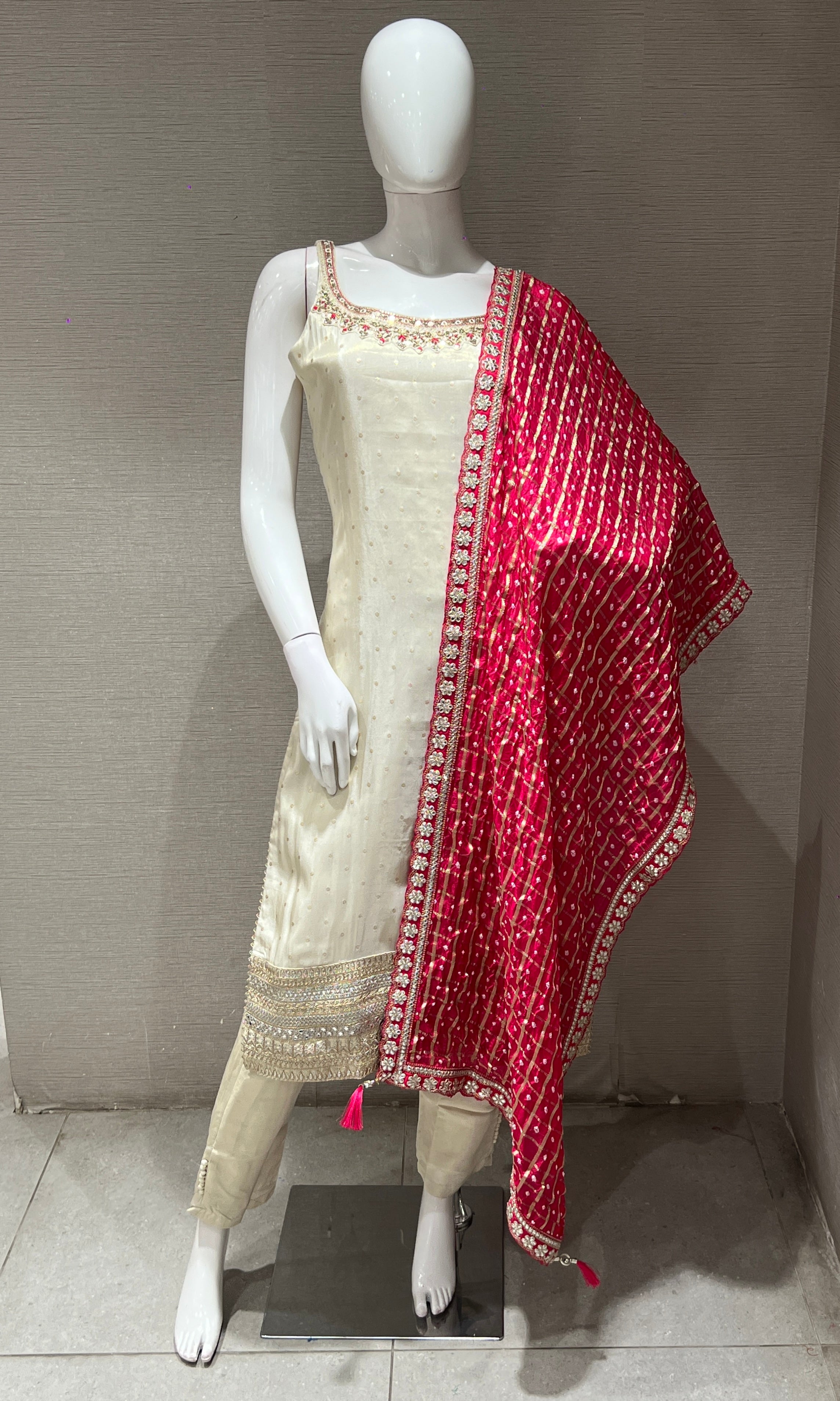 Elegant Cream AND PINK KURTA SET