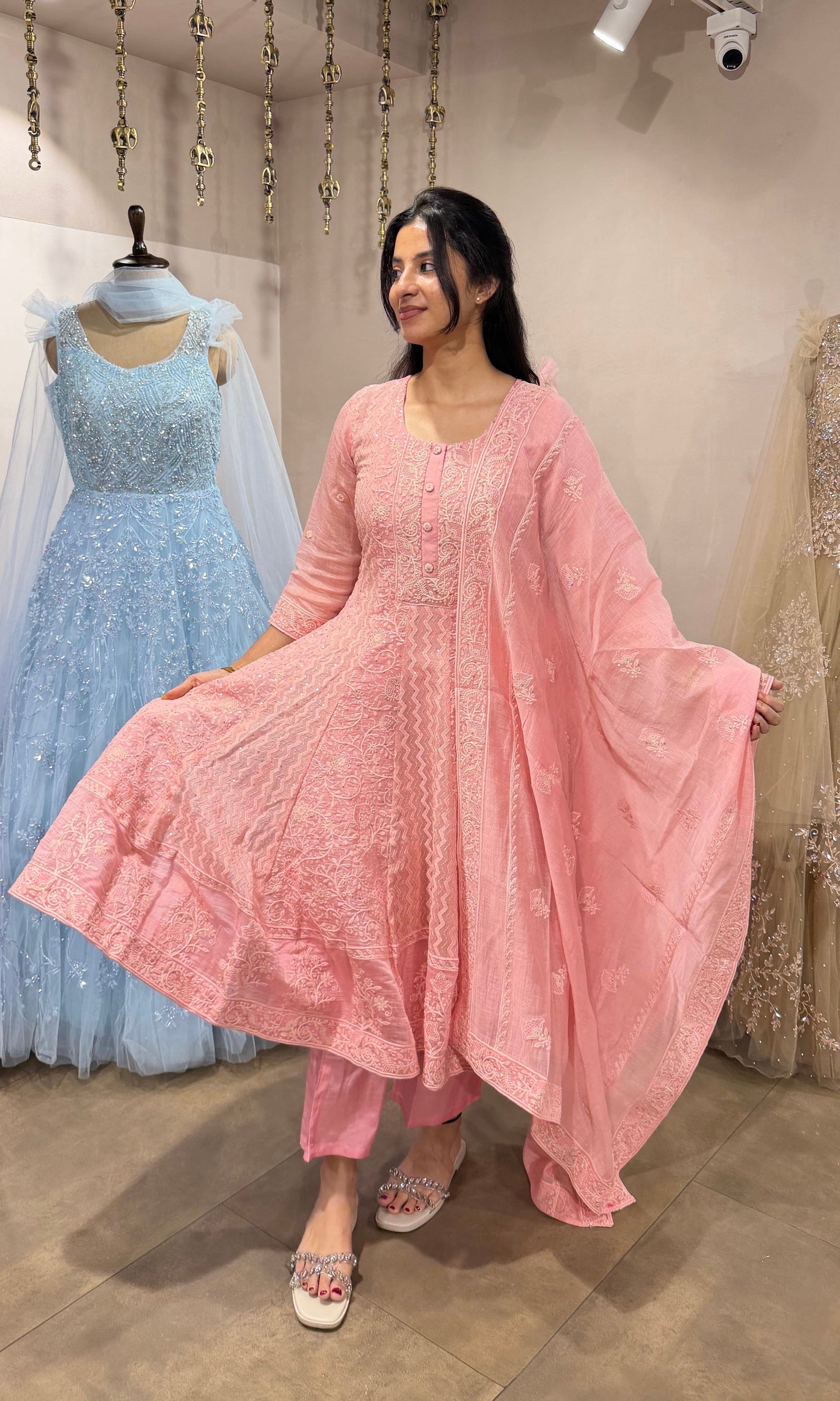 BLUSH PINK EMBROIDERY ANARKALI SET