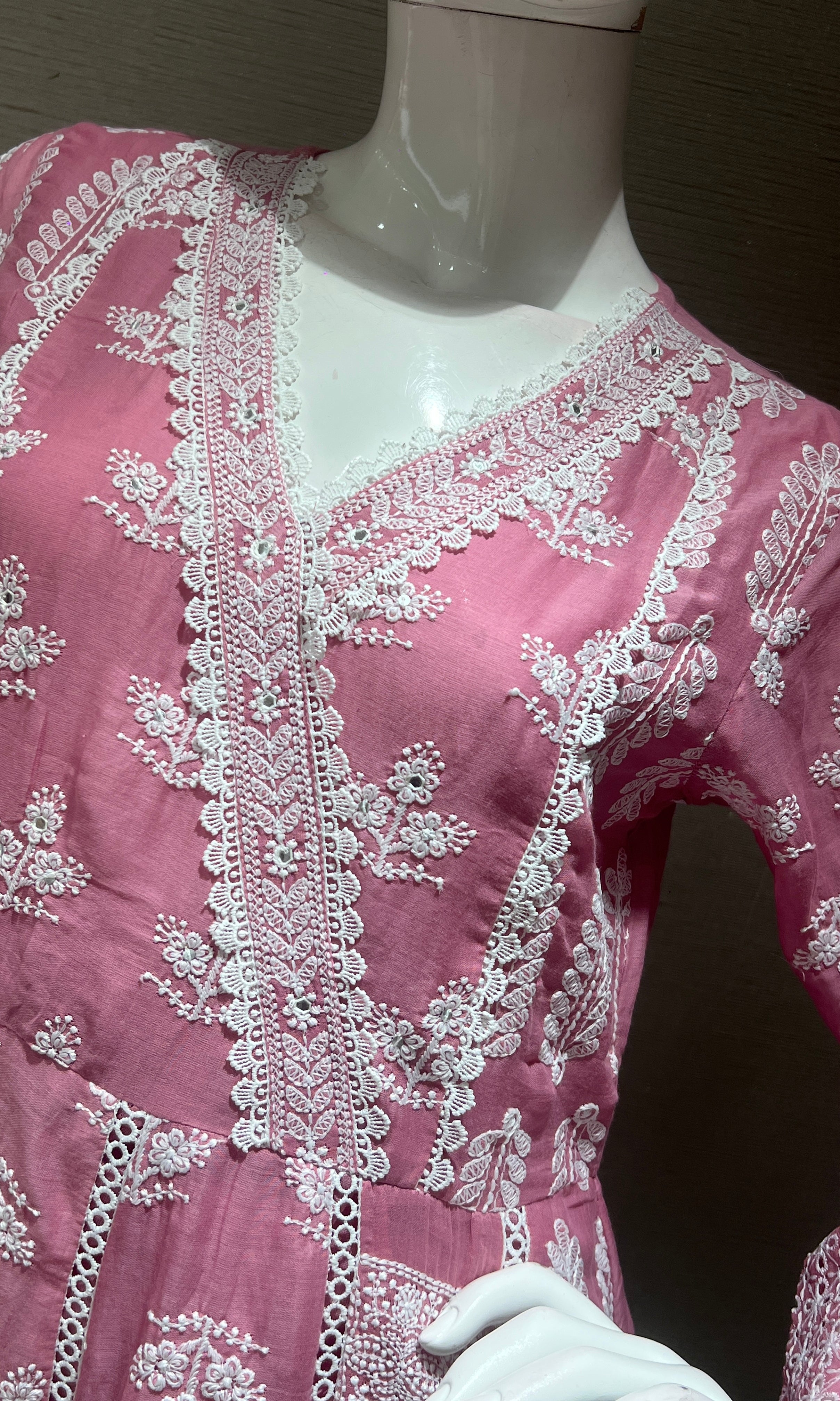 PINK Chikankari Anarkali kurta set