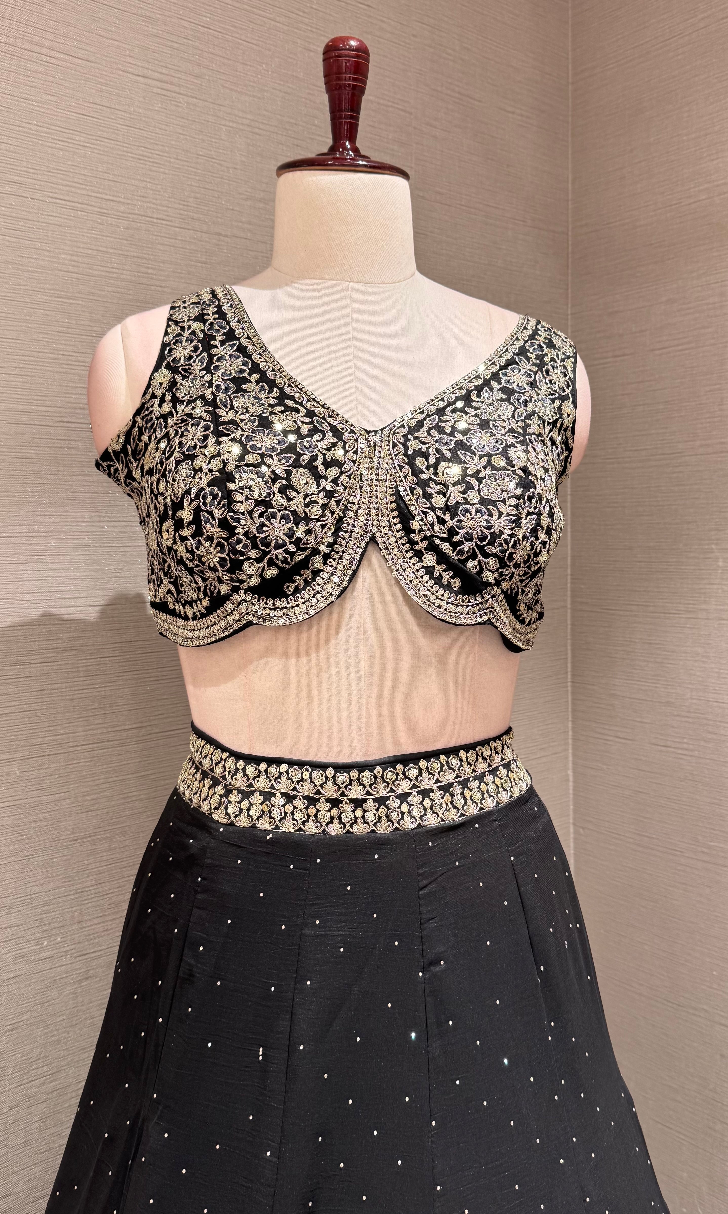 Black Lehenga with Intricate Silver Border