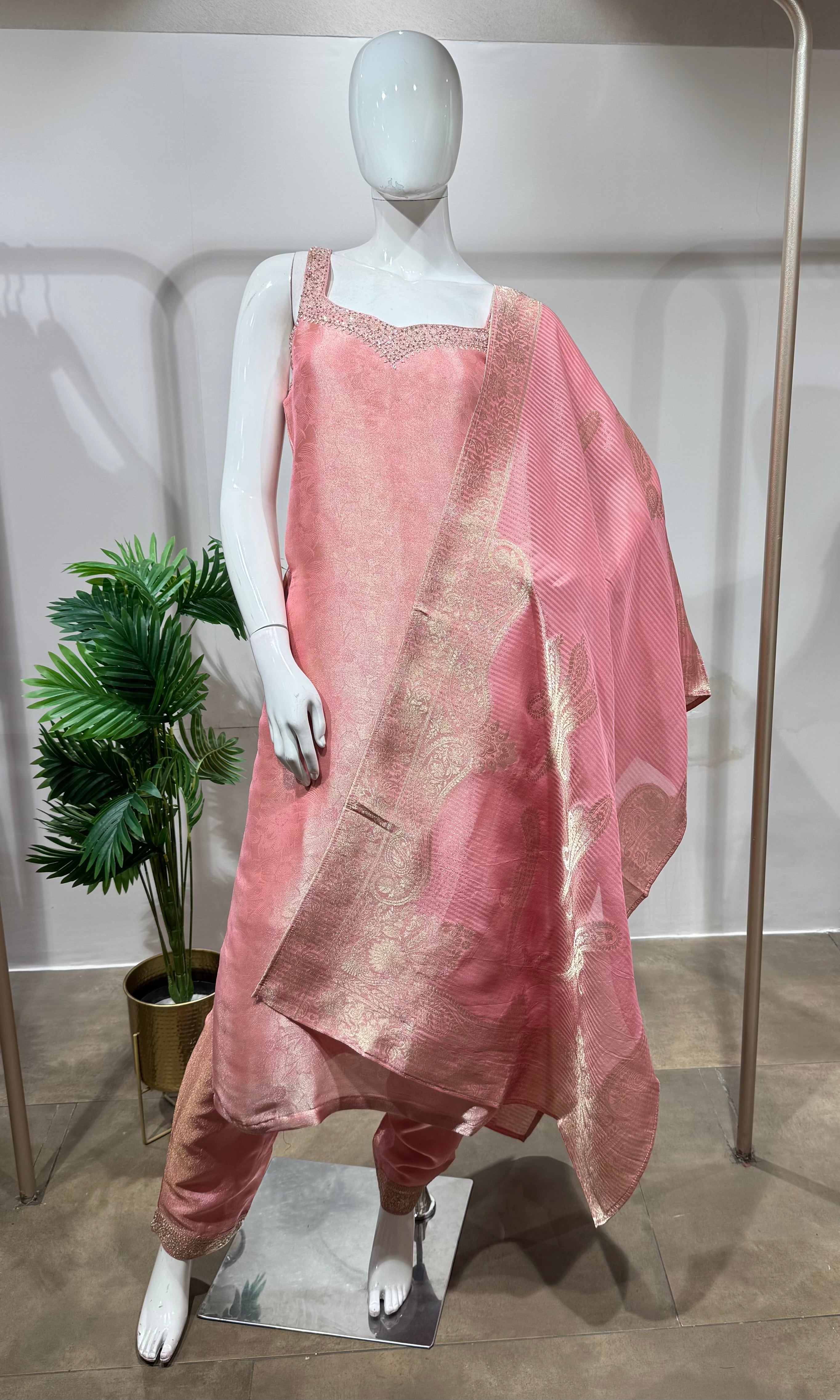 Pink golden kurta set