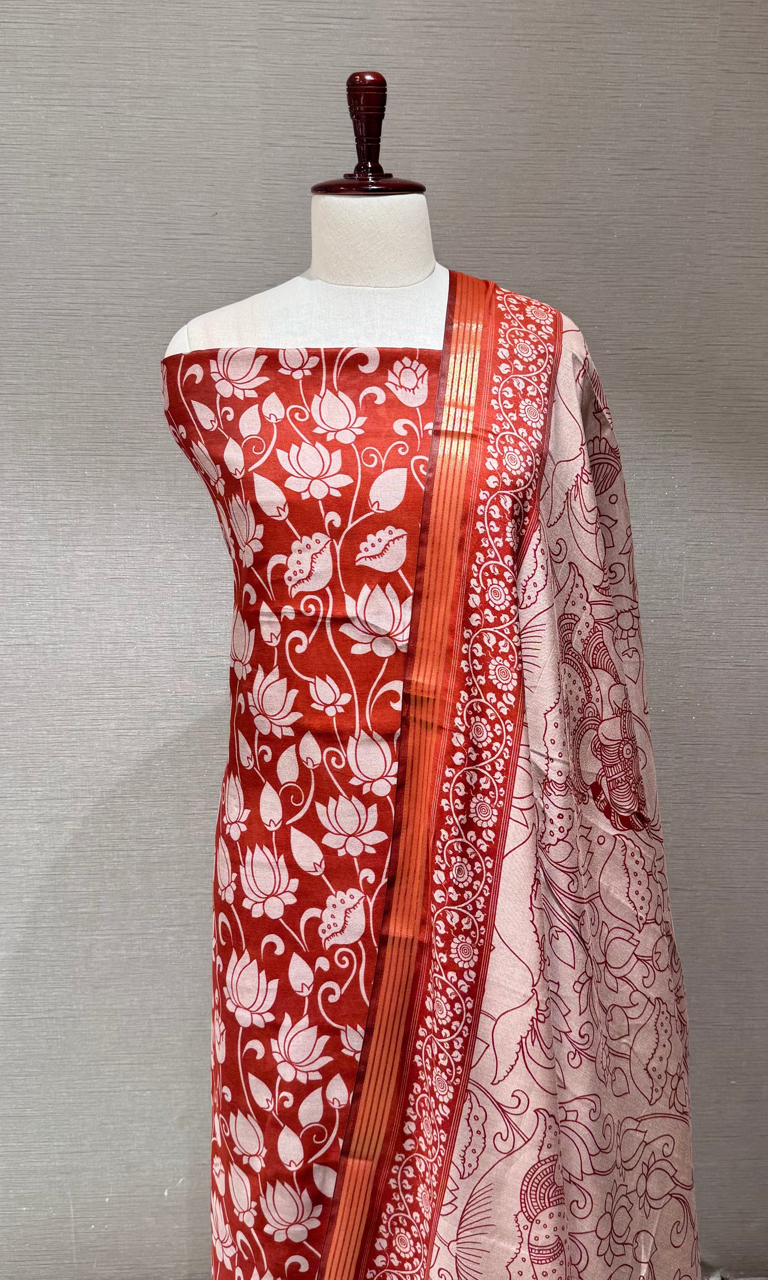 Maroon cotton Floral block print dress material